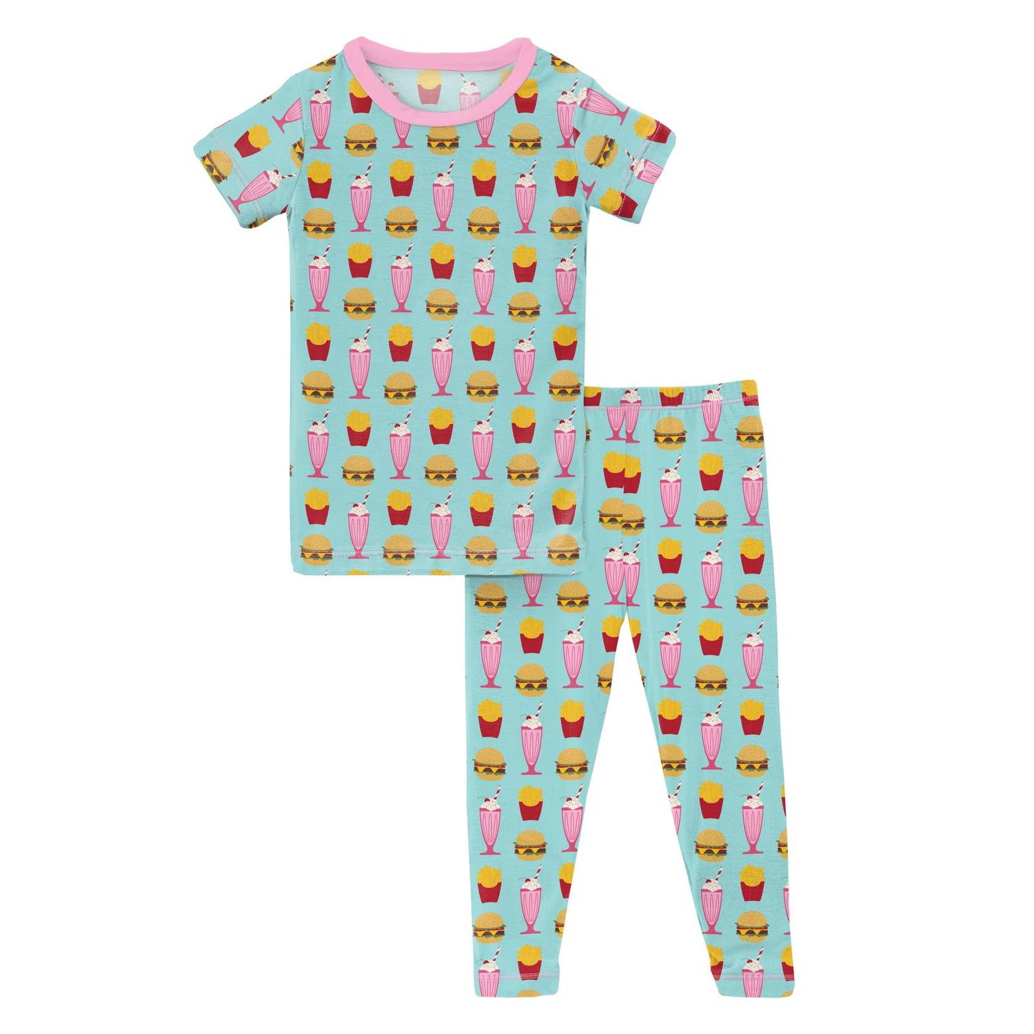 Print Short Sleeve Pajama Set in Summer Sky Cheeseburger (258716)