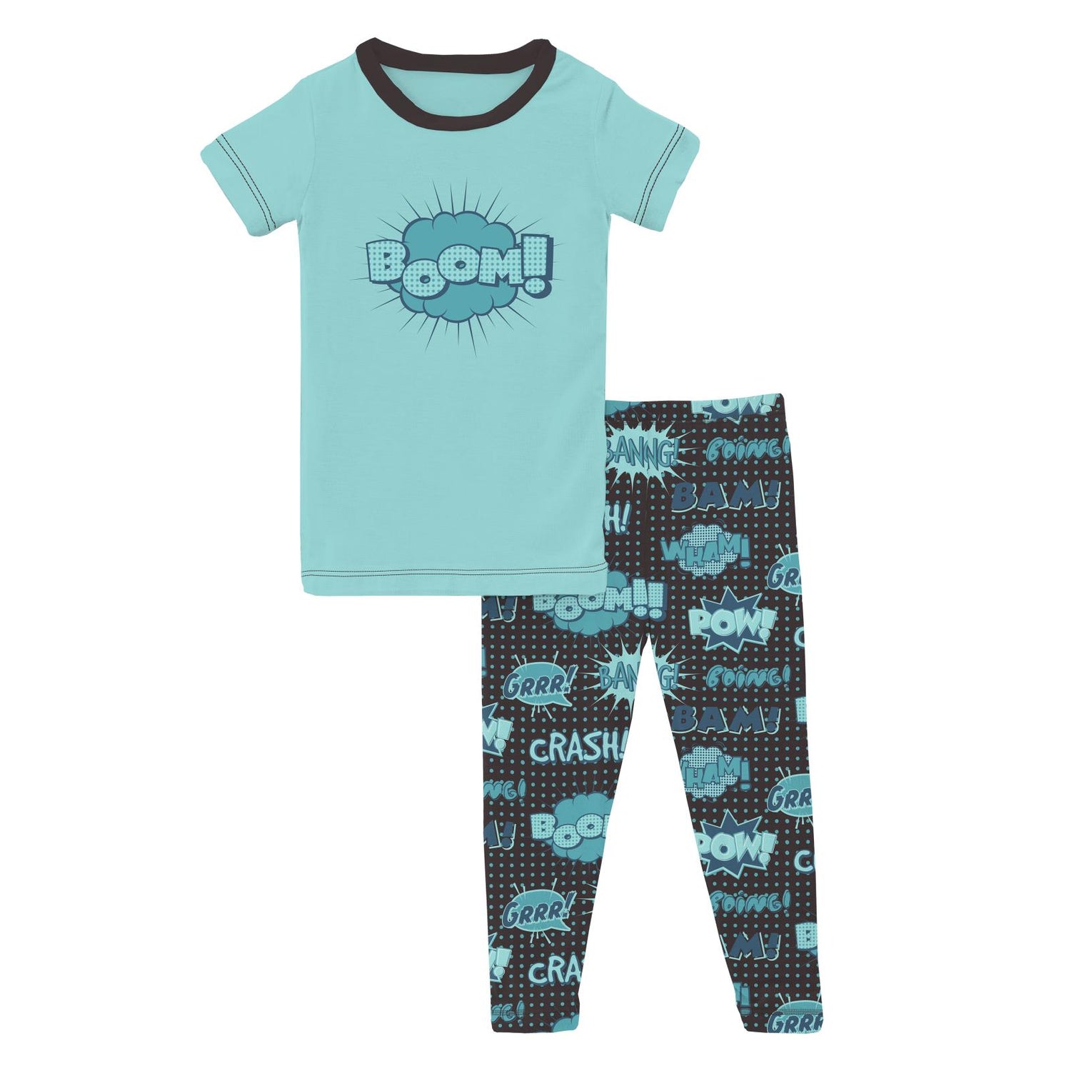 Short Sleeve Graphic Tee Pajama Set in Midnight Comic Onomatopoeia (258731)