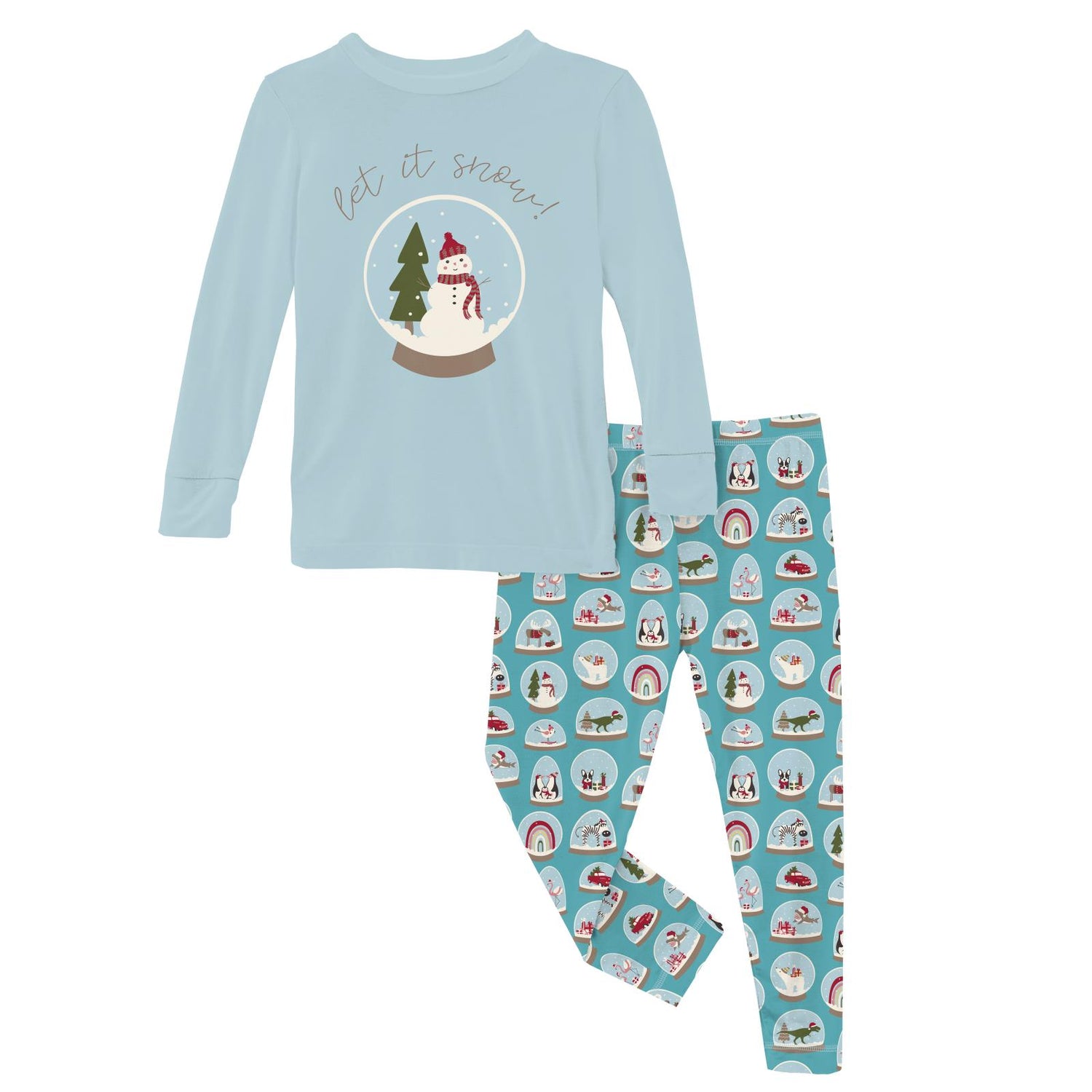 Long Sleeve Graphic Tee Pajama Set in Glacier Snow Globes (373145)