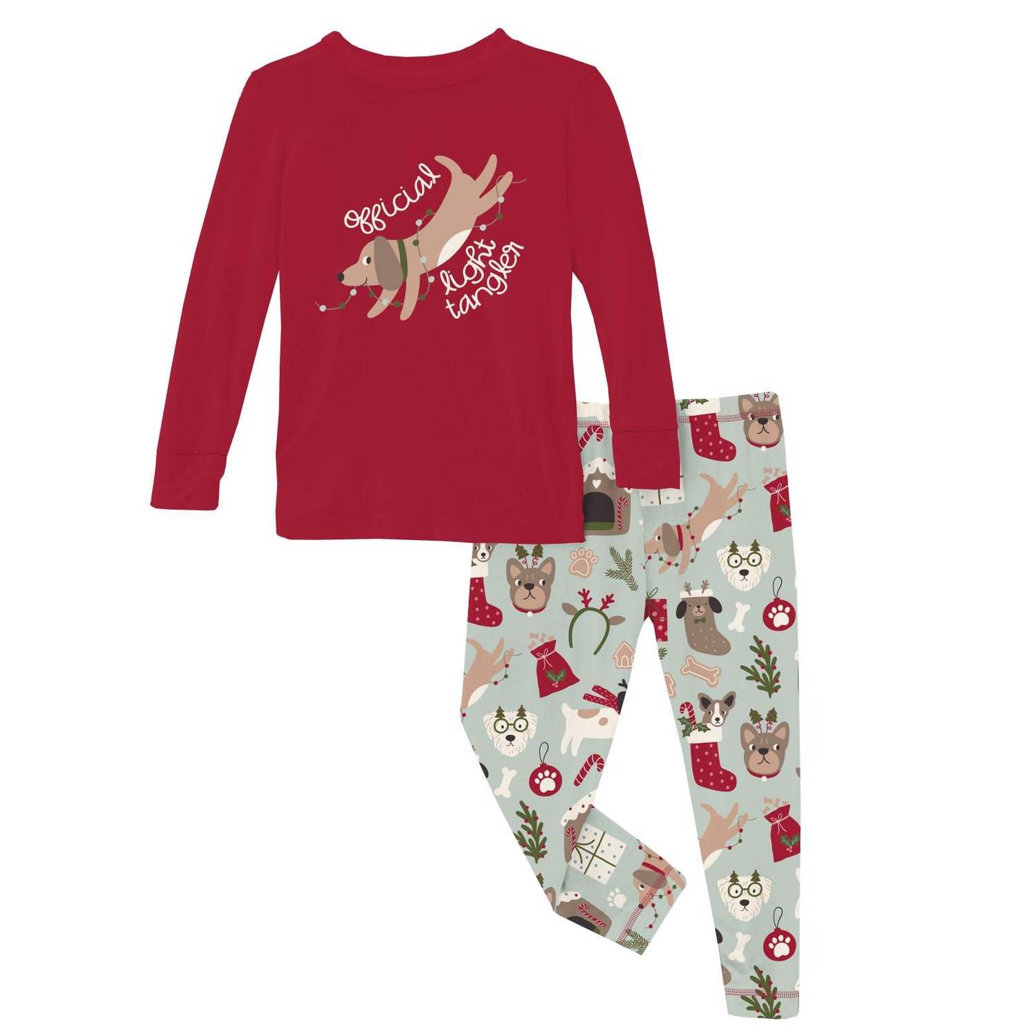 Long Sleeve Graphic Tee Pajama Set in Aloe Christmas Dogs (373150)