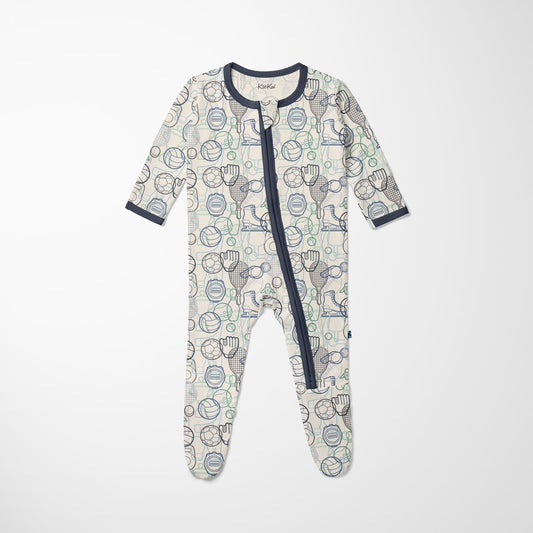Print Footie with 2 Way Zipper in Natural Sports Gear (370021)