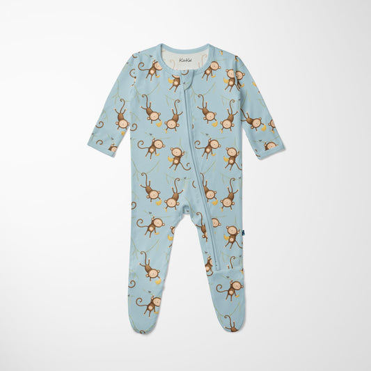 Print Footie with 2 Way Zipper in Spring Sky Monkeys & Bananas (370070)