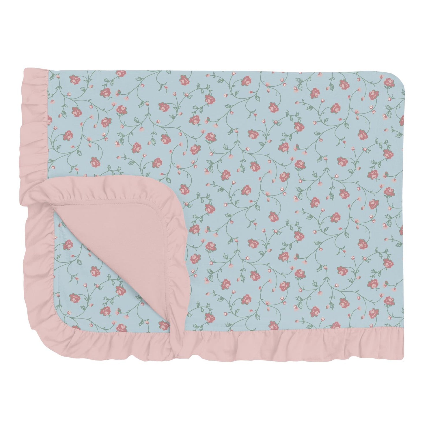 Print Ruffle Toddler Blanket in Spring Sky Floral Vines (370352)
