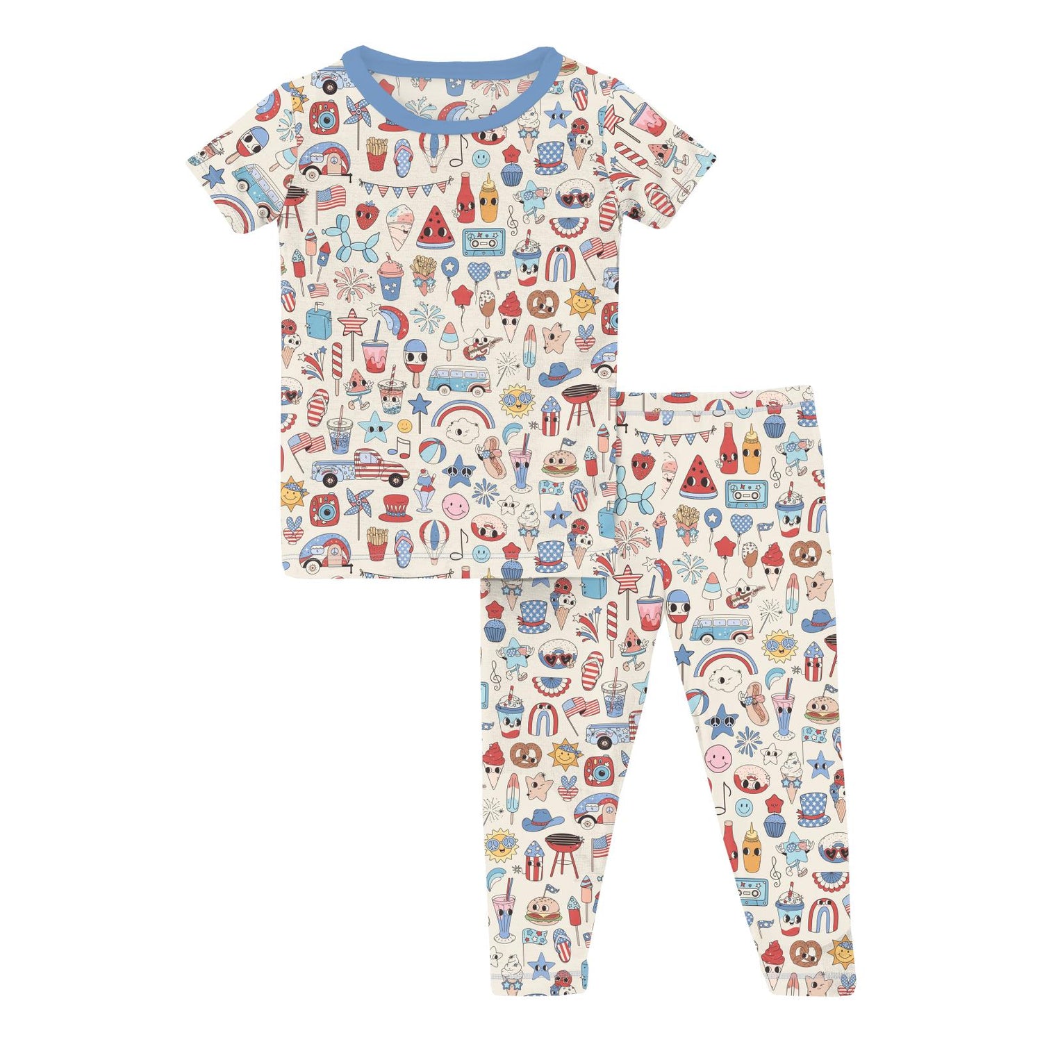Print Short Sleeve Pajama Set in Party USA (370388)