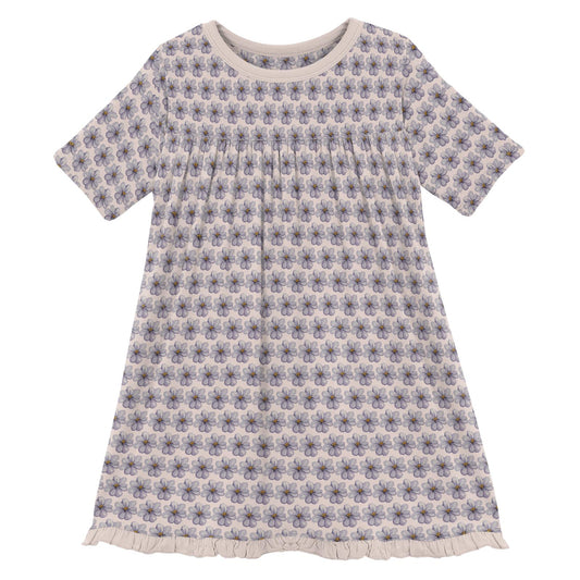 Print Short Sleeve Swing Dress in Shrinking Violet Summer Flowers (370511)