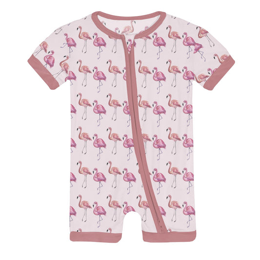 Print Shorty Sleeper with Zipper in Shrinking Violet Flamingo (370561)