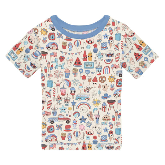 Print Short Sleeve Crew Neck Tee in Party USA (370574)
