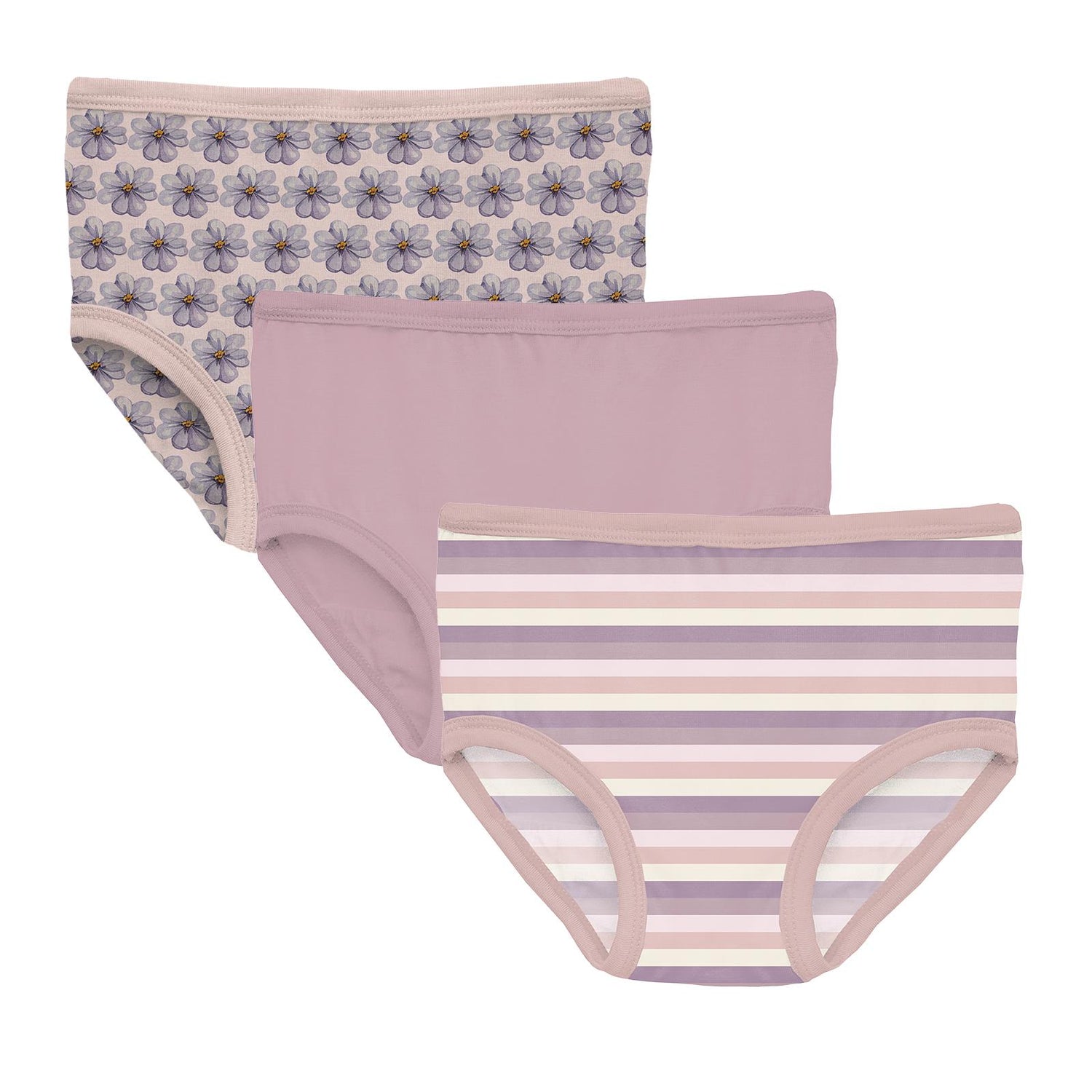 Print Girl's Underwear Set of 3 in Shrinking Violet Summer Flowers, Sweet Pea & Lavender Bliss Stripe (370576)