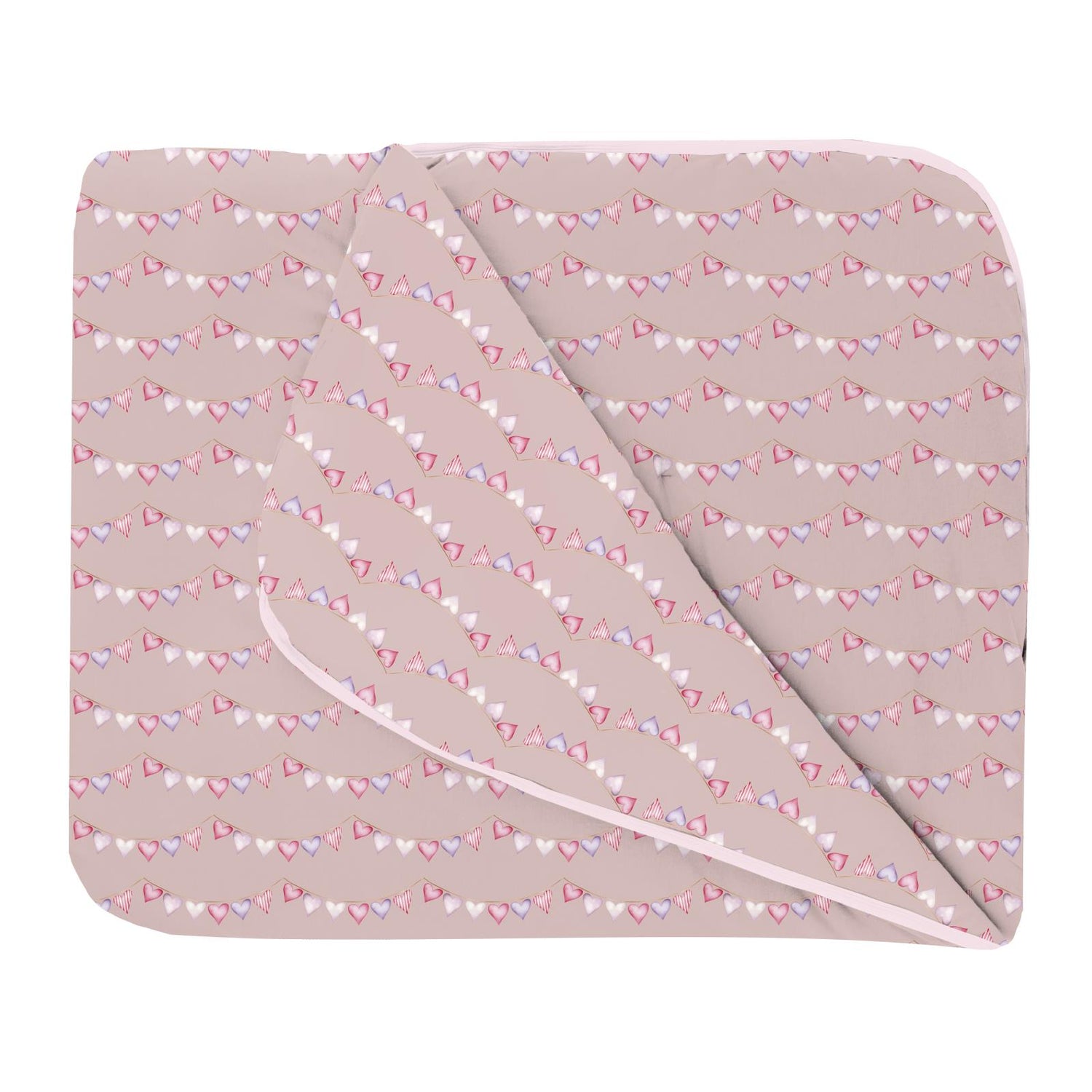 Print Fluffle Throw Blanket with Embroidery in Baby Rose Heart Bunting (370743)