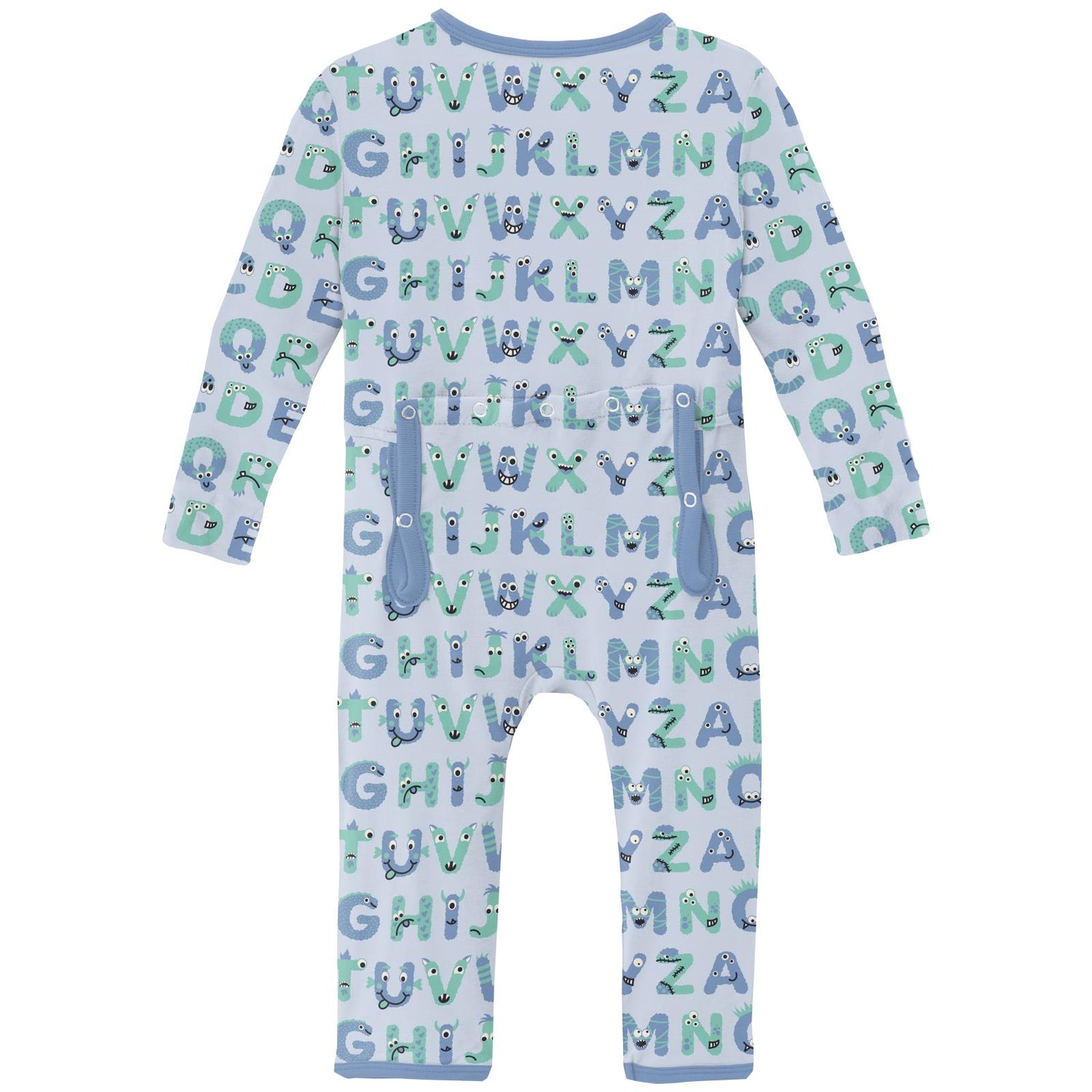 Print Coverall with 2 Way Zipper in Dew ABC Monsters