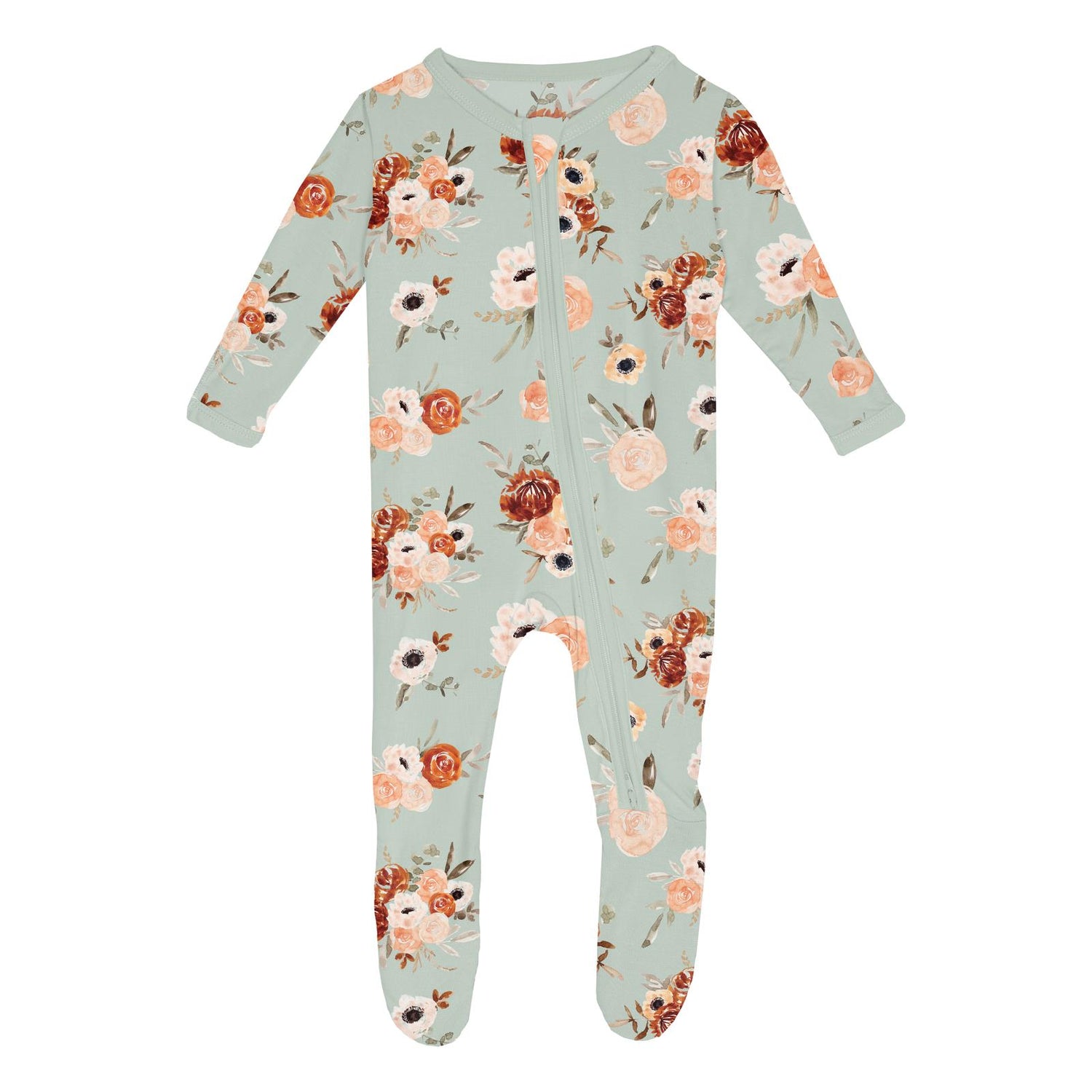 Print Footie with 2 Way Zipper in Aloe Fall Floral (335739)