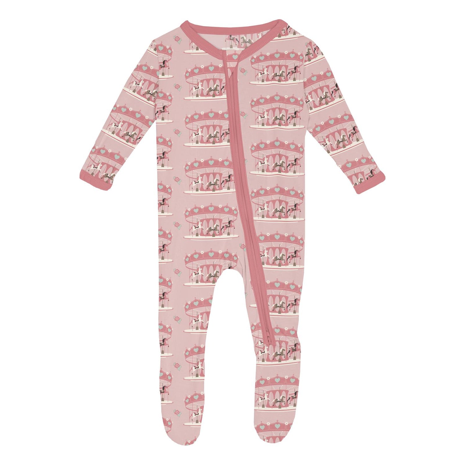 Print Footie with 2 Way Zipper in Baby Rose Fair Carousel (335853)