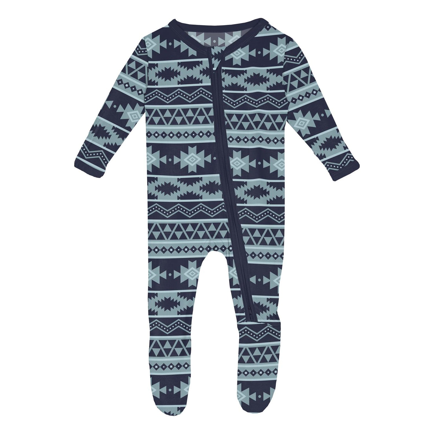 Print Footie with 2 Way Zipper in Peacoat Mayan Print (336000)