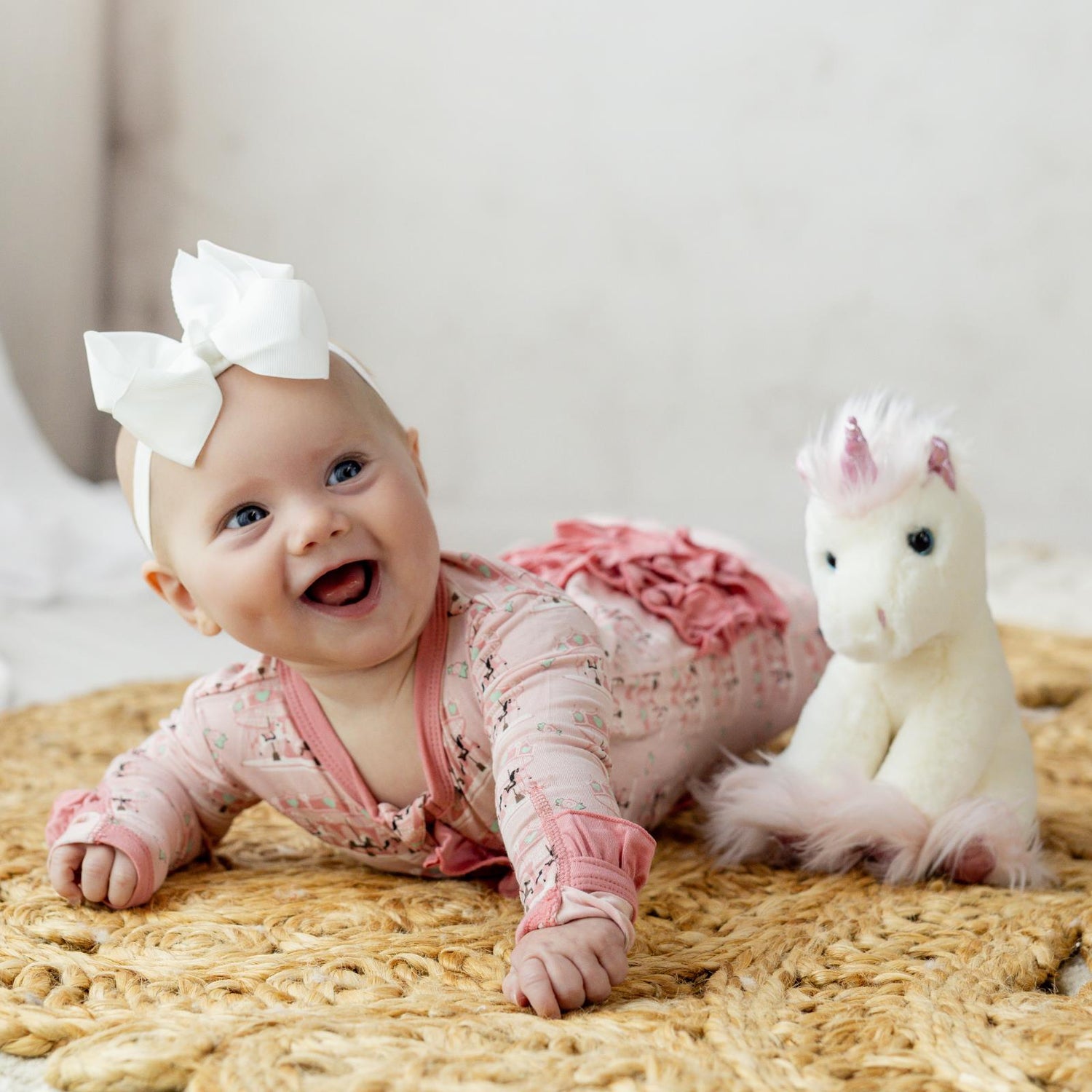 Print Layette Ruffle Footie with 2 Way Zipper in Baby Rose Fair Carousel (331987)