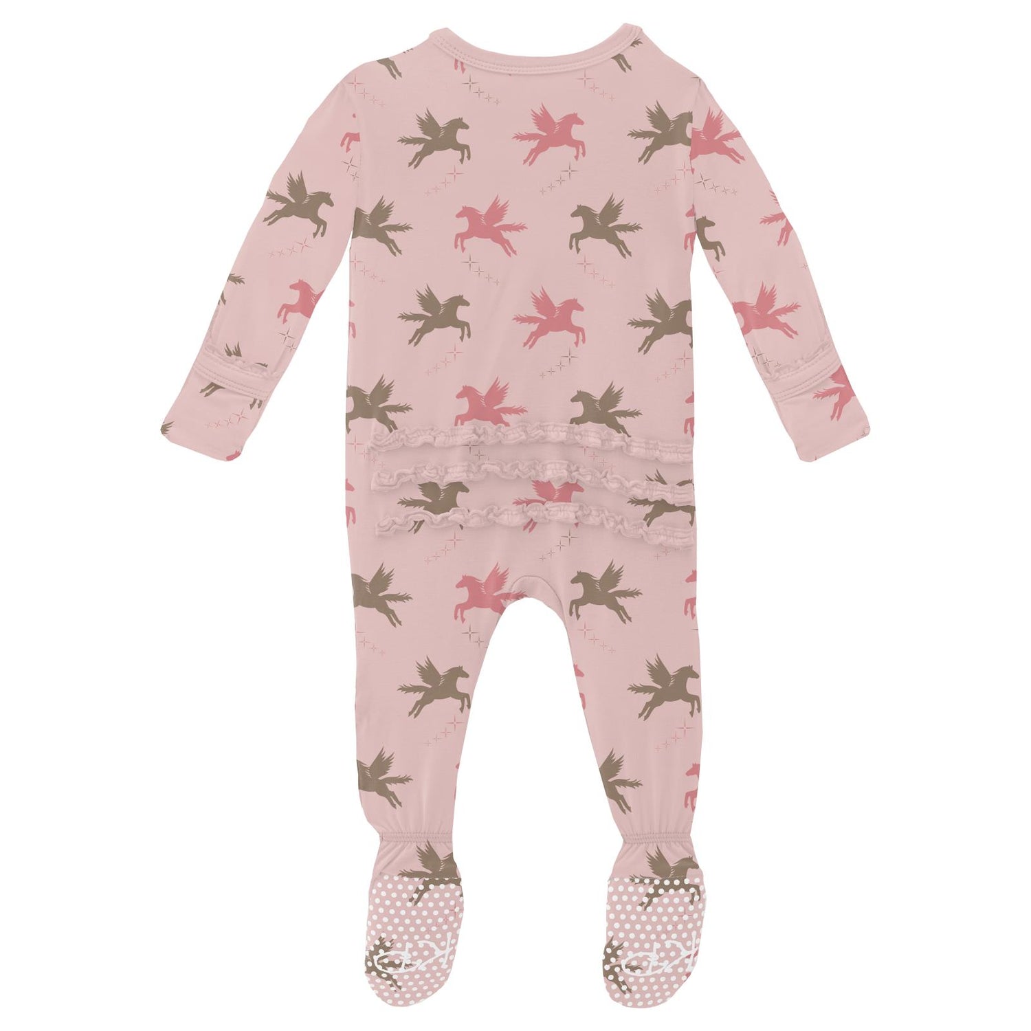 Print Muffin Ruffle Footie with 2 Way Zipper in Baby Rose Pegasus (335640)