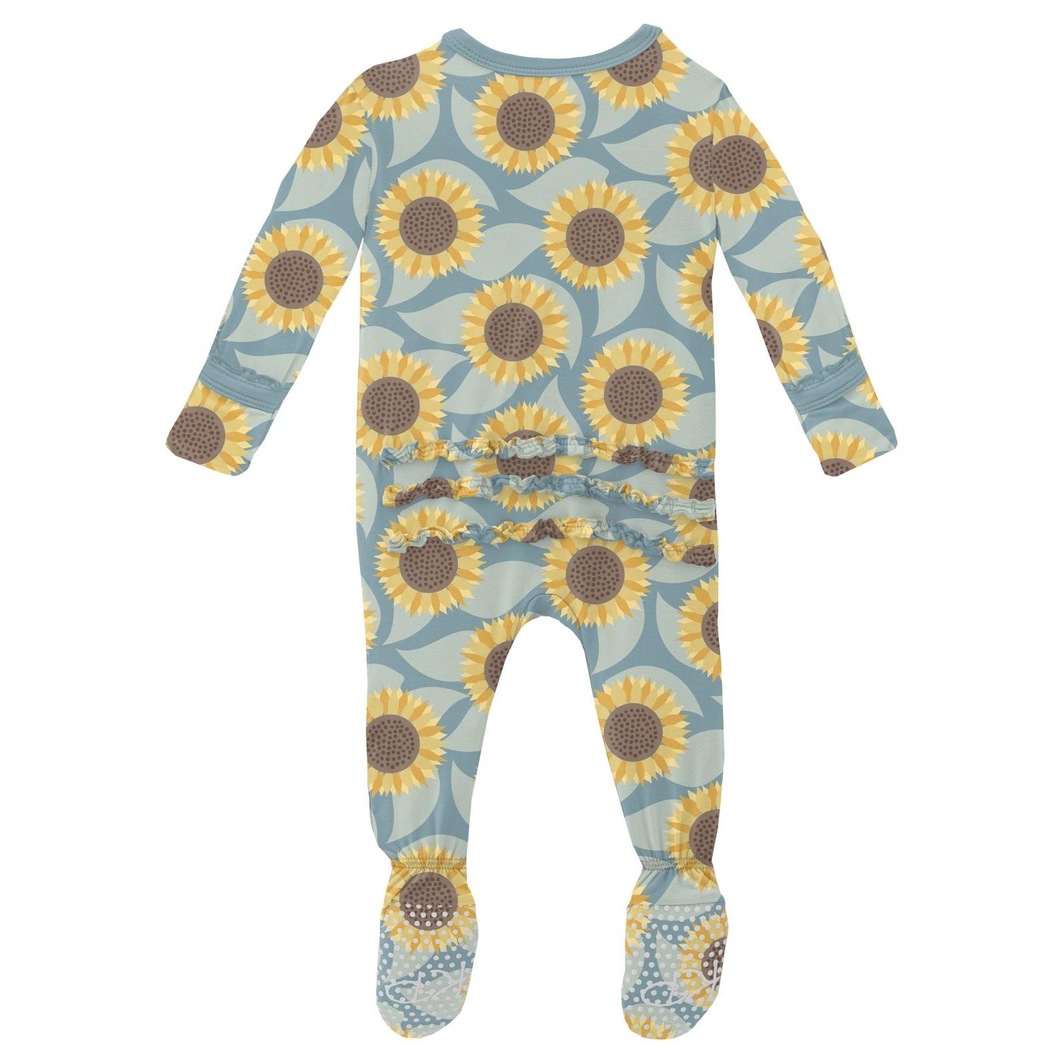 Print Muffin Ruffle Footie with 2 Way Zipper in Stormy Sea Sunflower (335729)