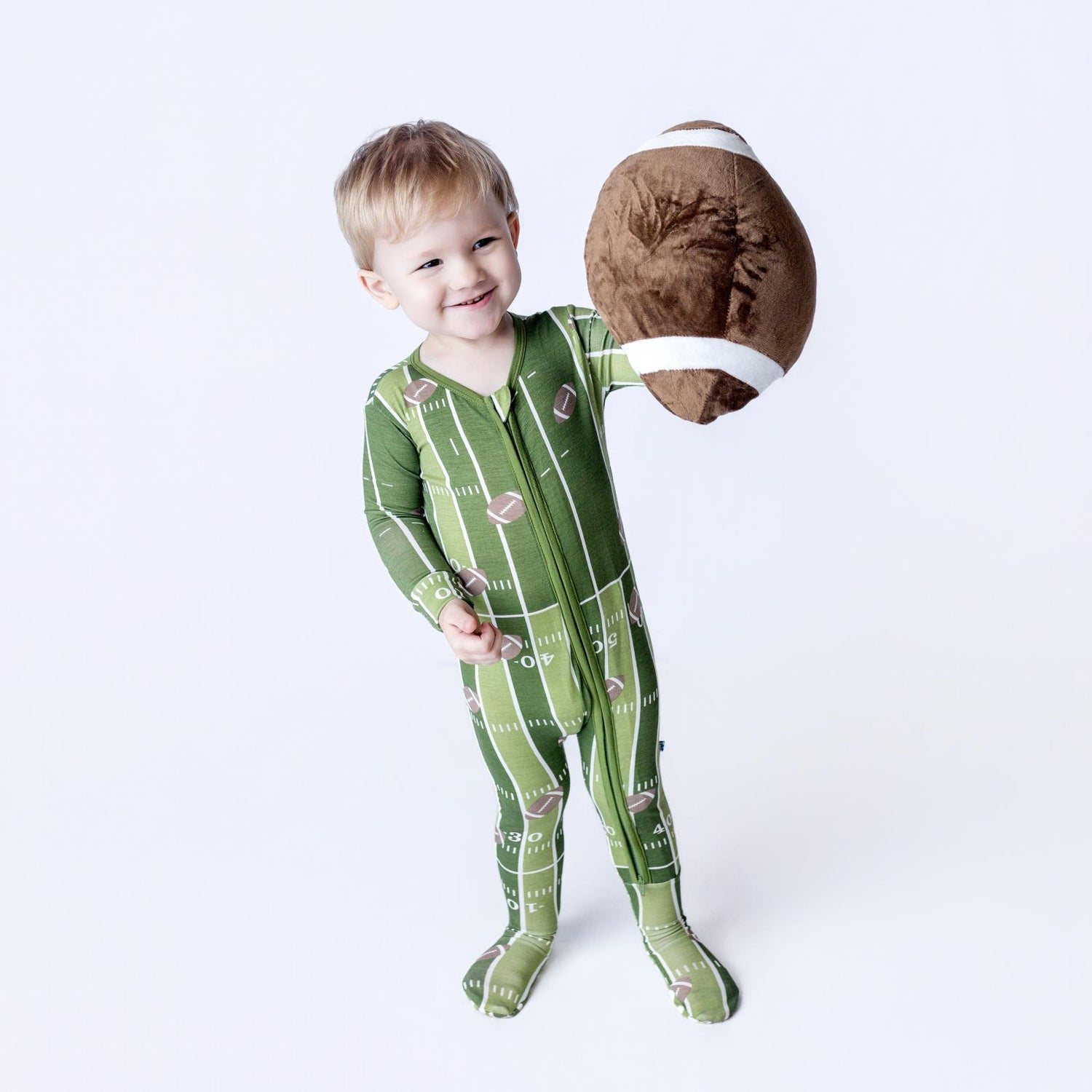 Print Footie with 2 Way Zipper in Pesto Football (335783)