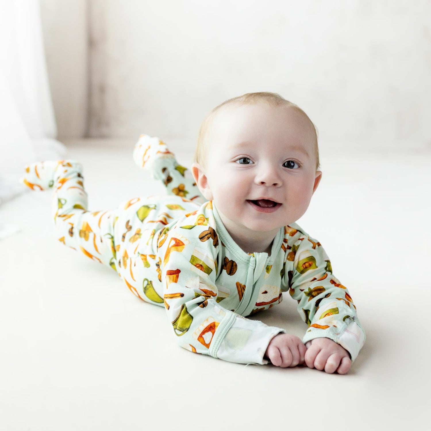 Print Footie with 2 Way Zipper in Aloe Pumpkin Spice (335890)