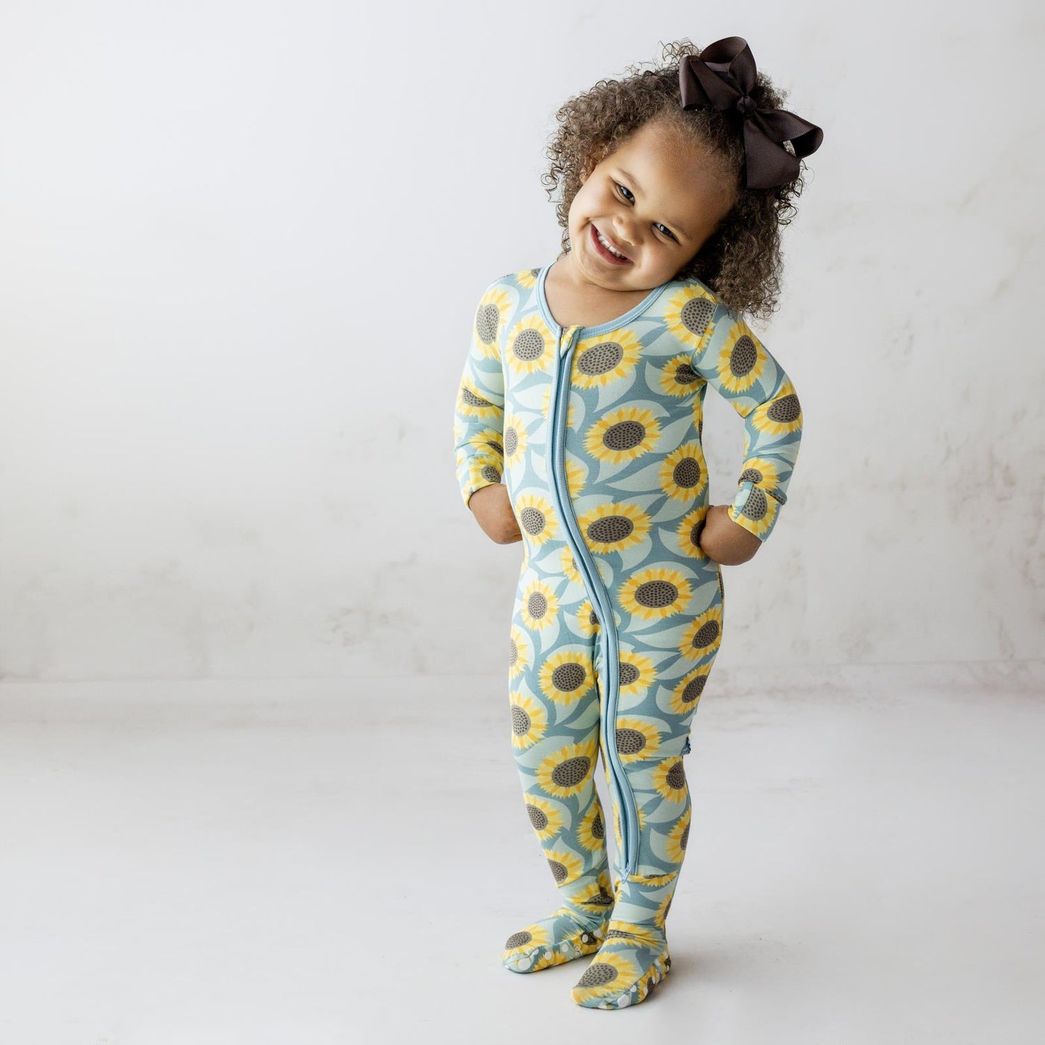 Print Footie with 2 Way Zipper in Stormy Sea Sunflower (335904)