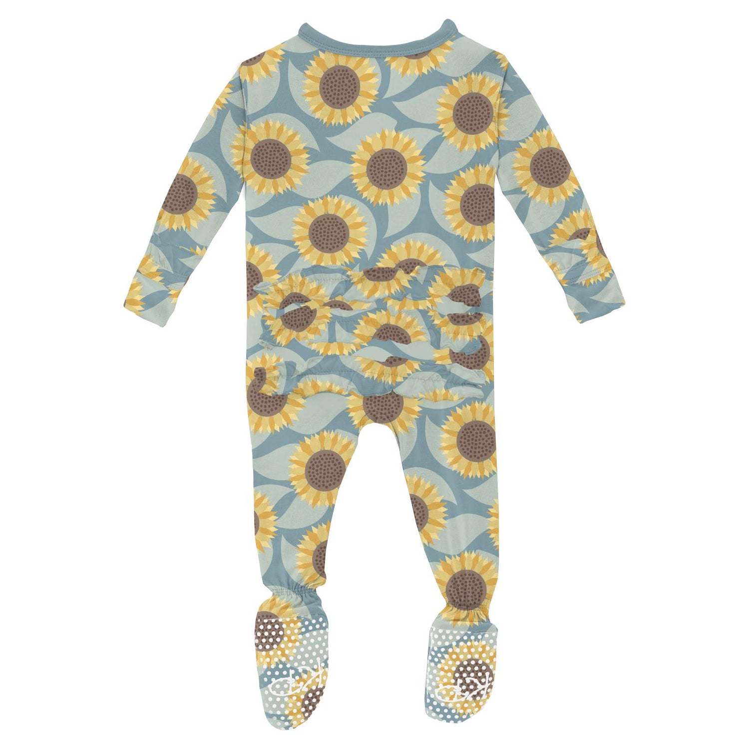Print Layette Ruffle Footie with 2 Way Zipper in Stormy Sea Sunflower (331951)