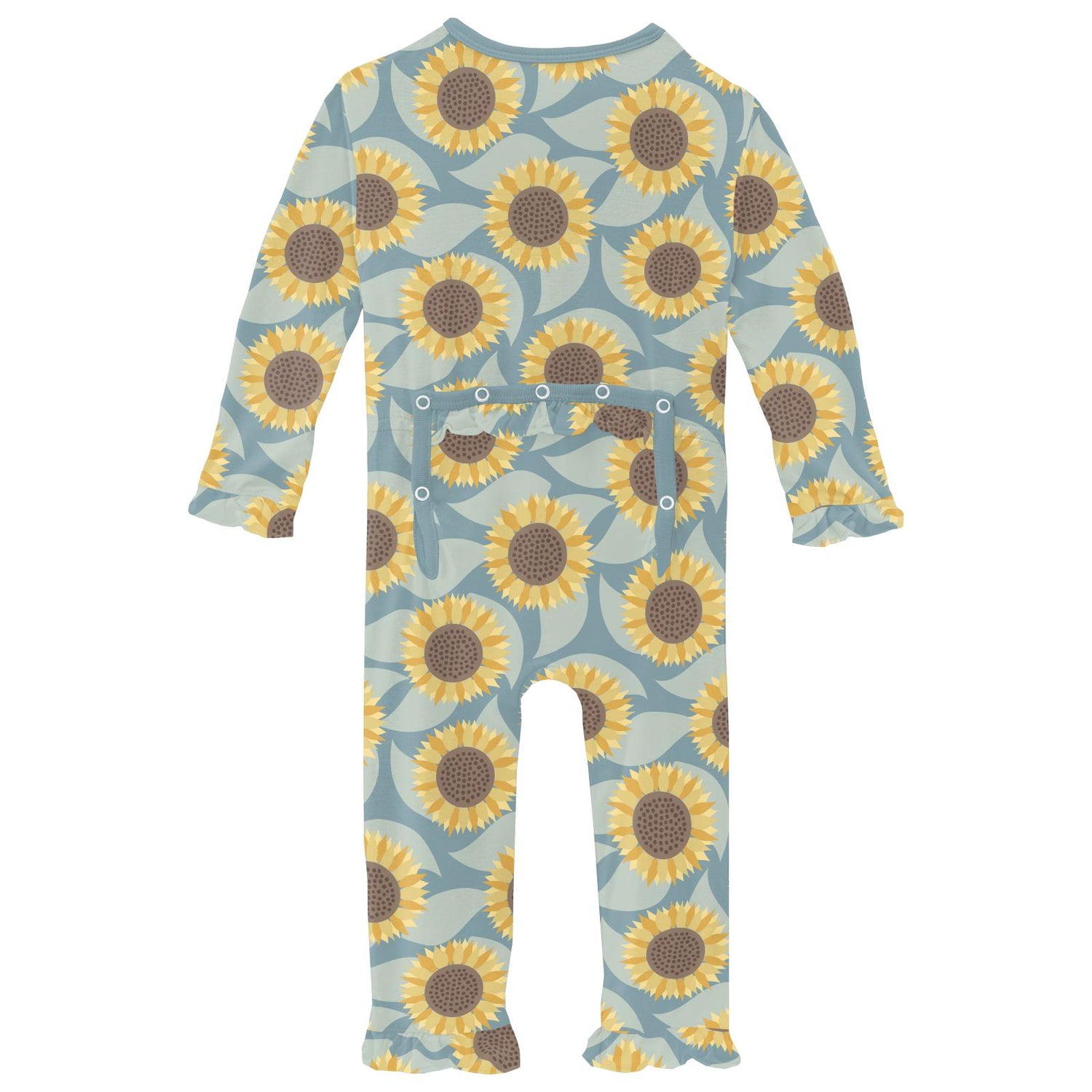 Print Layette Ruffle Coverall with 2 Way Zipper in Stormy Sea Sunflower (331997)