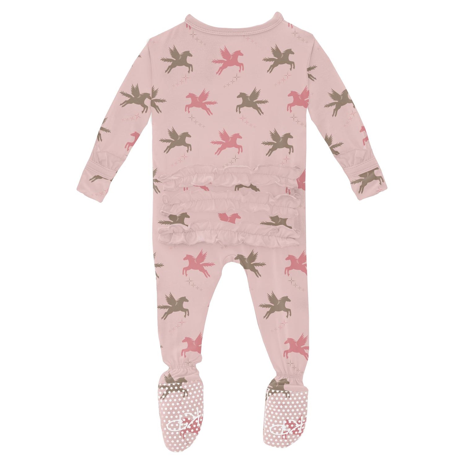 Print Layette Ruffle Footie with 2 Way Zipper in Baby Rose Pegasus (332063)