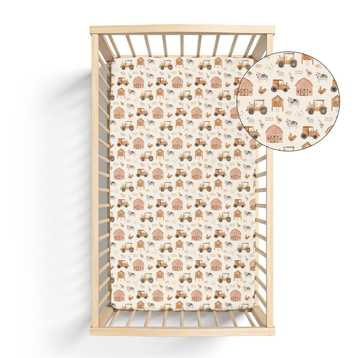 Print Grow with me Crib to Twin Fitted Sheet in Natural Farm Life (332082)