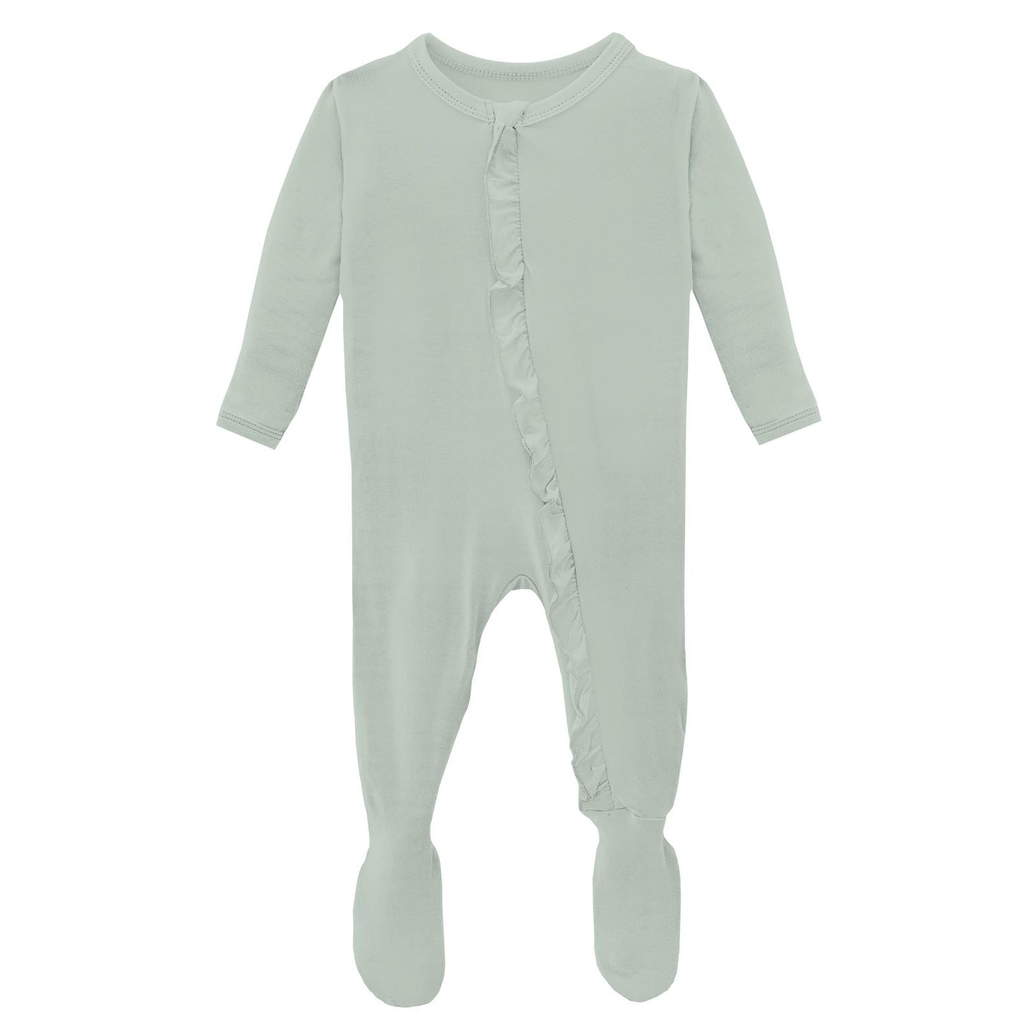 Layette Ruffle Footie with 2 Way Zipper in Aloe (332291)