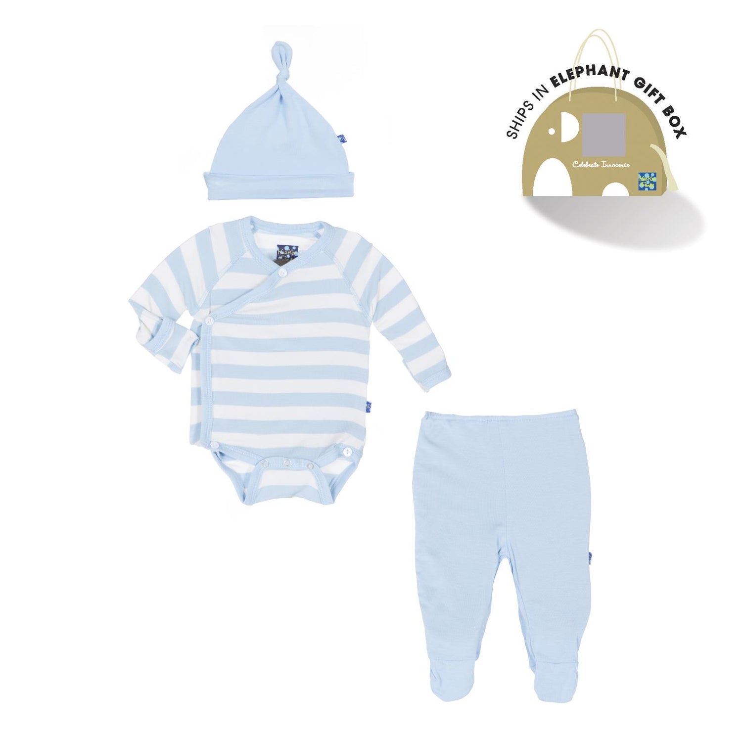 Kimono Newborn Gift Set with Elephant Box in Pond Stripe (223805)