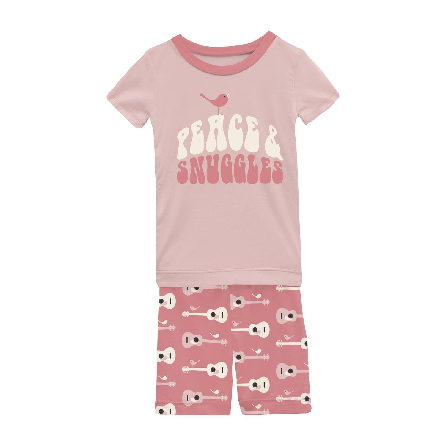Short Sleeve Graphic Tee Pajama Set with Shorts in Desert Rose Guitar Birds (244477)