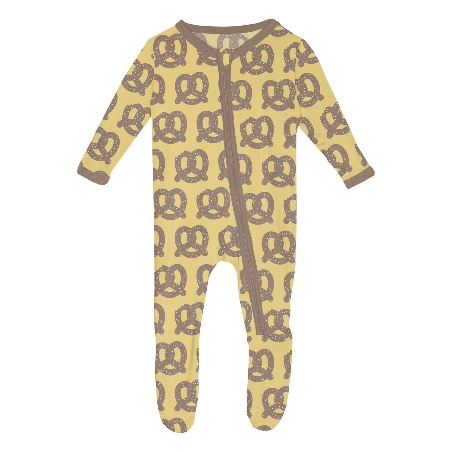 Print Footie with 2 Way Zipper in Flax Giant Pretzel (364186)