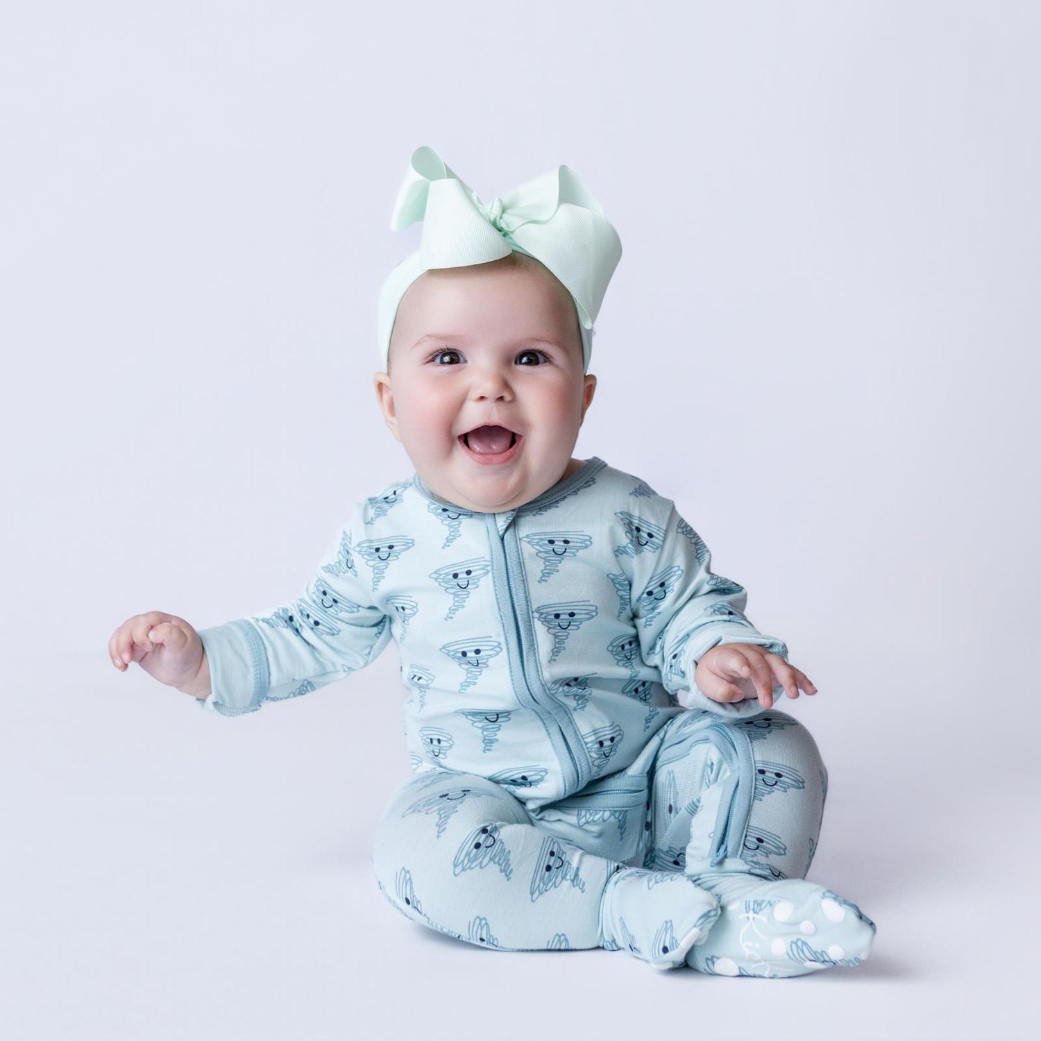 Print Footie with 2 Way Zipper in Spring Sky Happy Tornado (364191)