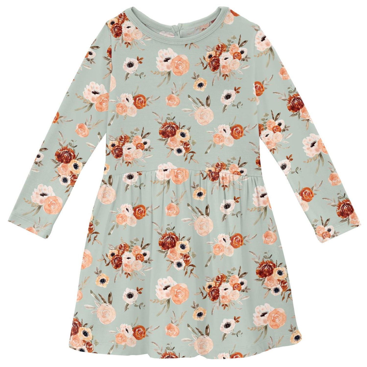 Print Long Sleeve Twirl Dress with Pockets in Aloe Fall Floral (364208)