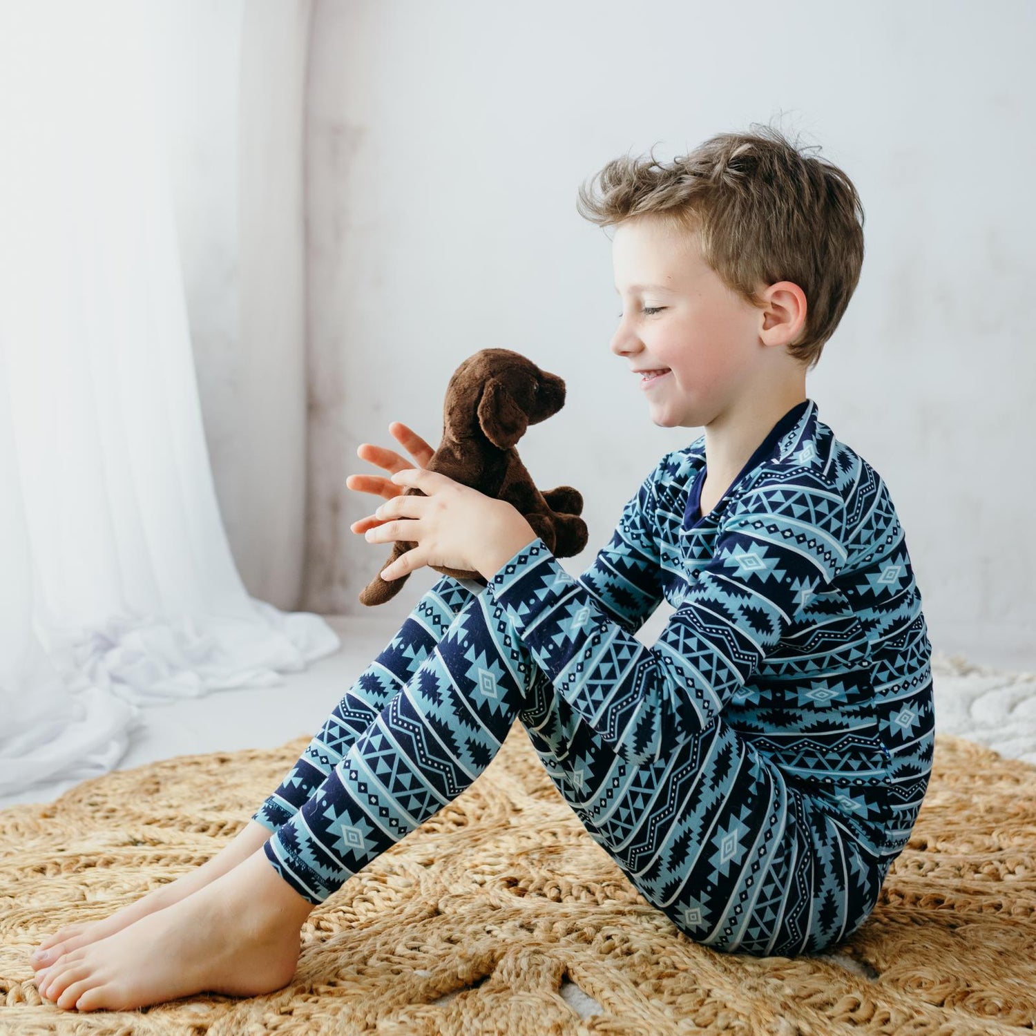 Print Long Sleeve Pajama Set in Peacoat Mayan Print (364200)