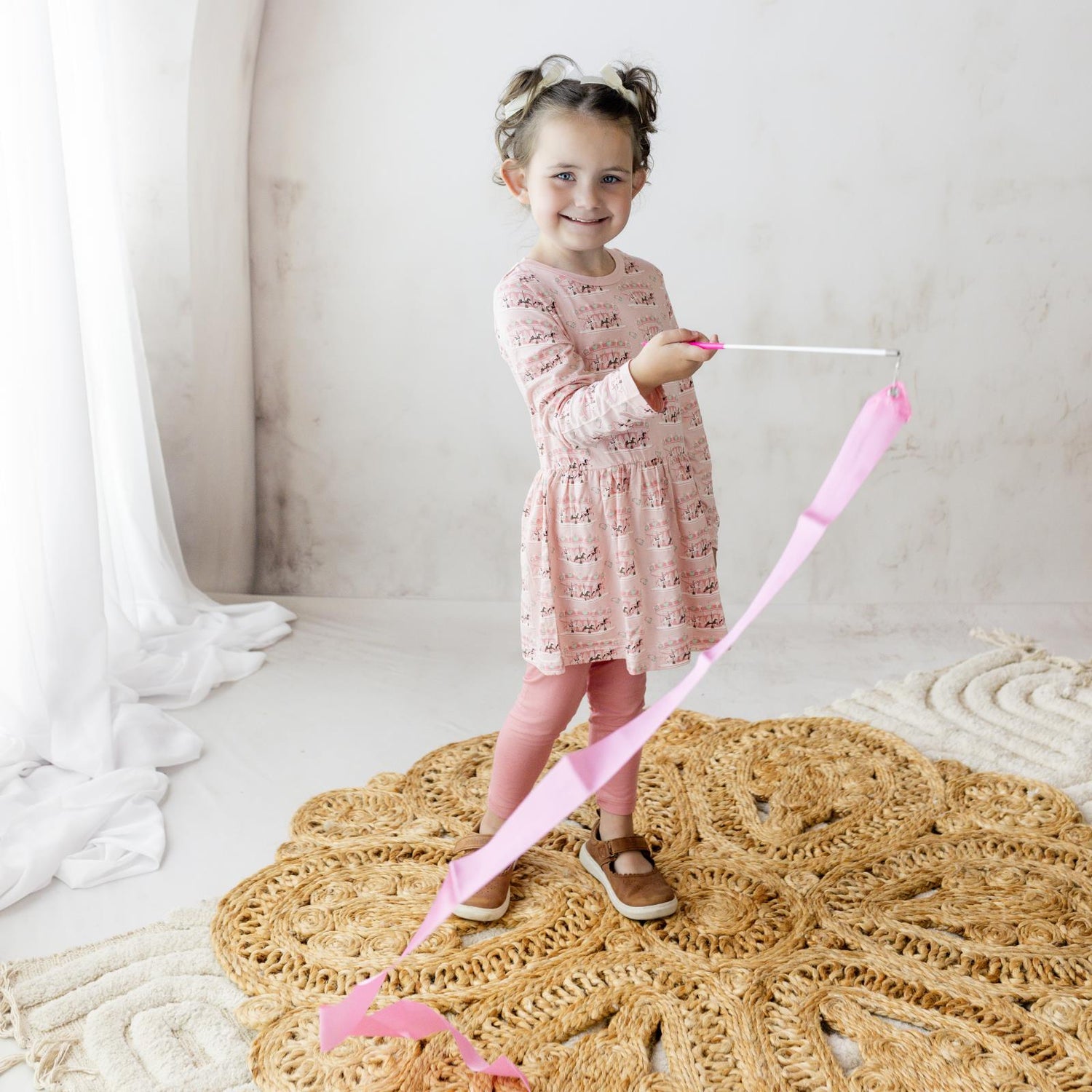 Print Long Sleeve Playtime Outfit Set in Baby Rose Fair Carousel (364210)