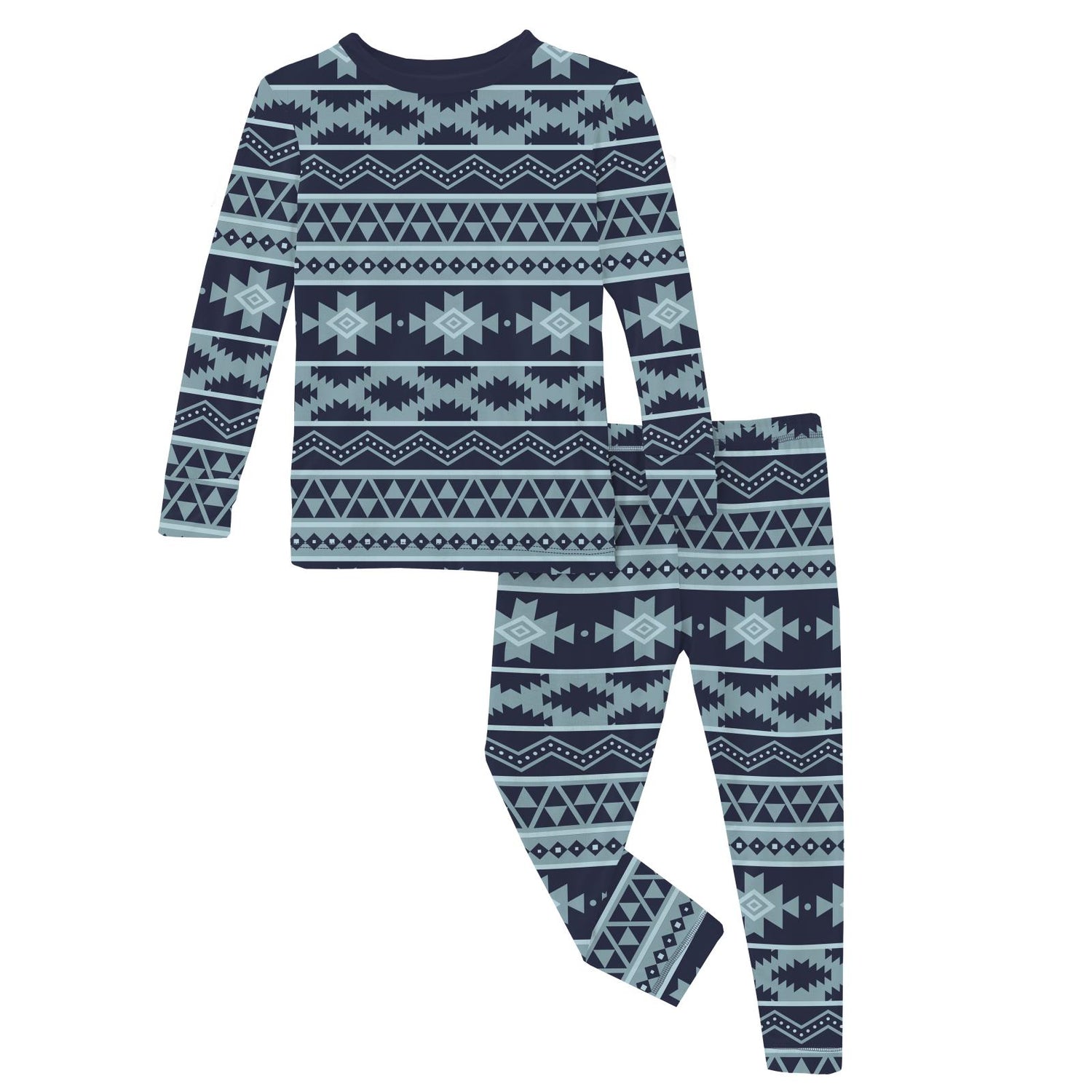 Print Long Sleeve Pajama Set in Peacoat Mayan Print (364212)