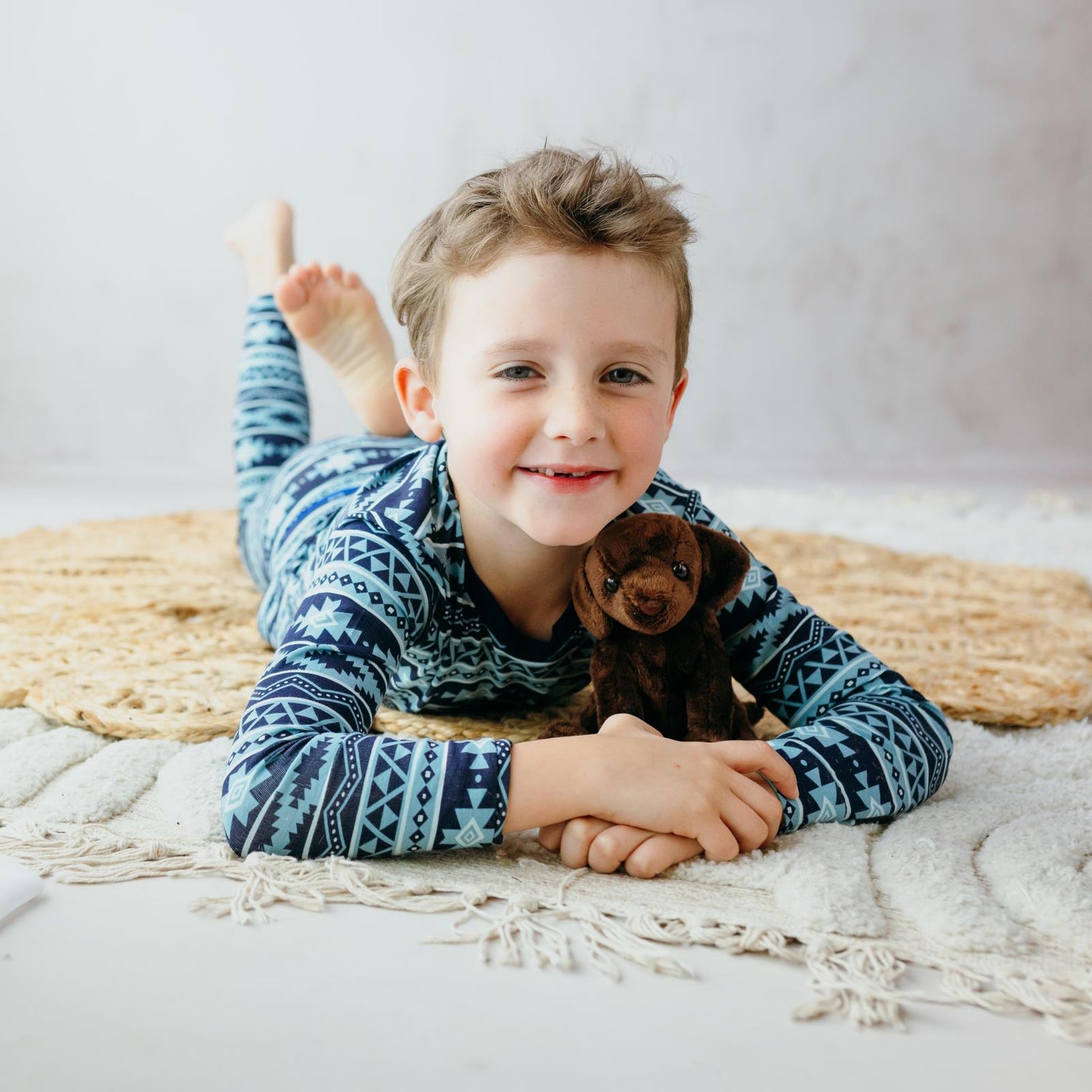 Print Long Sleeve Pajama Set in Peacoat Mayan Print (364220)