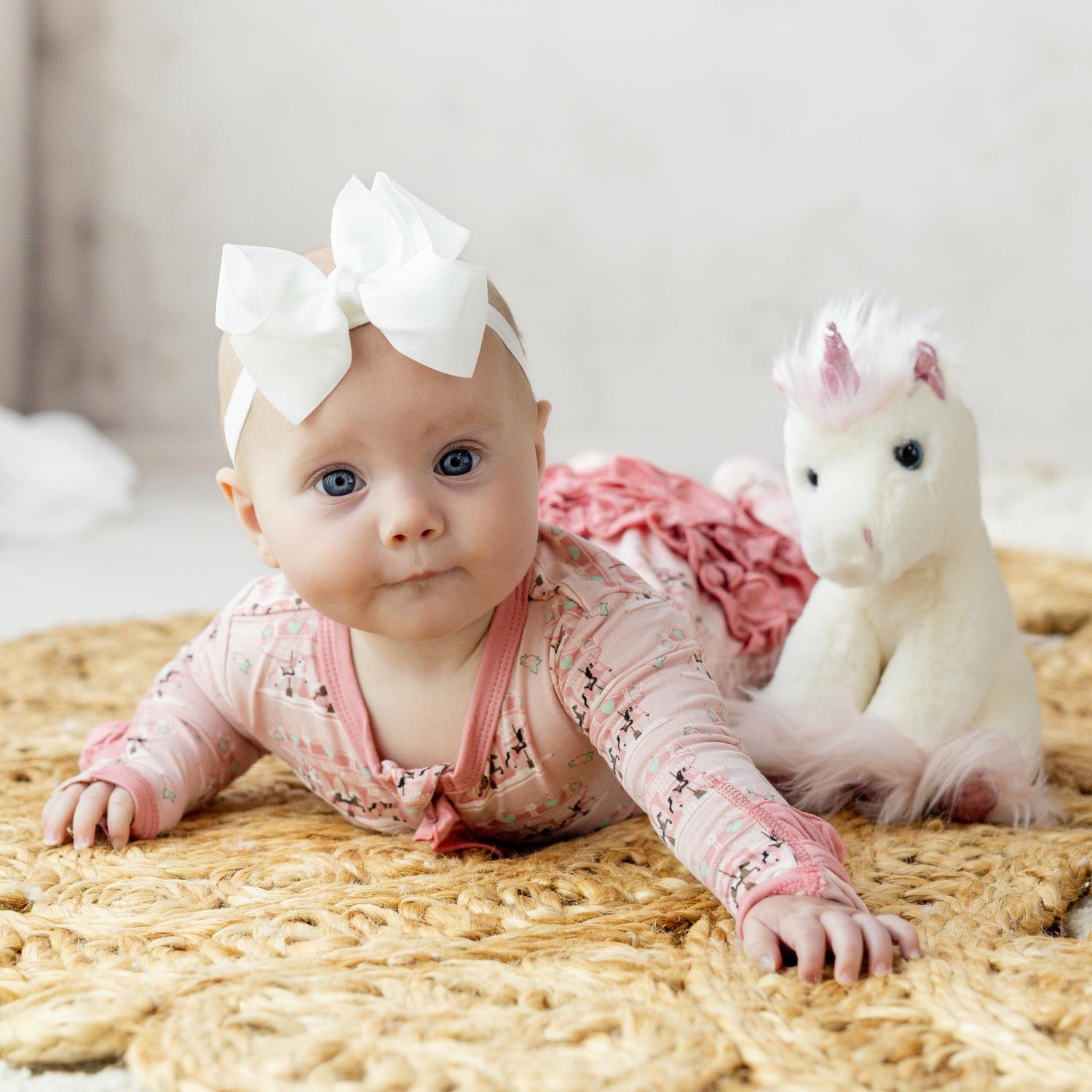 Print Layette Ruffle Footie with 2 Way Zipper in Baby Rose Fair Carousel (364223)