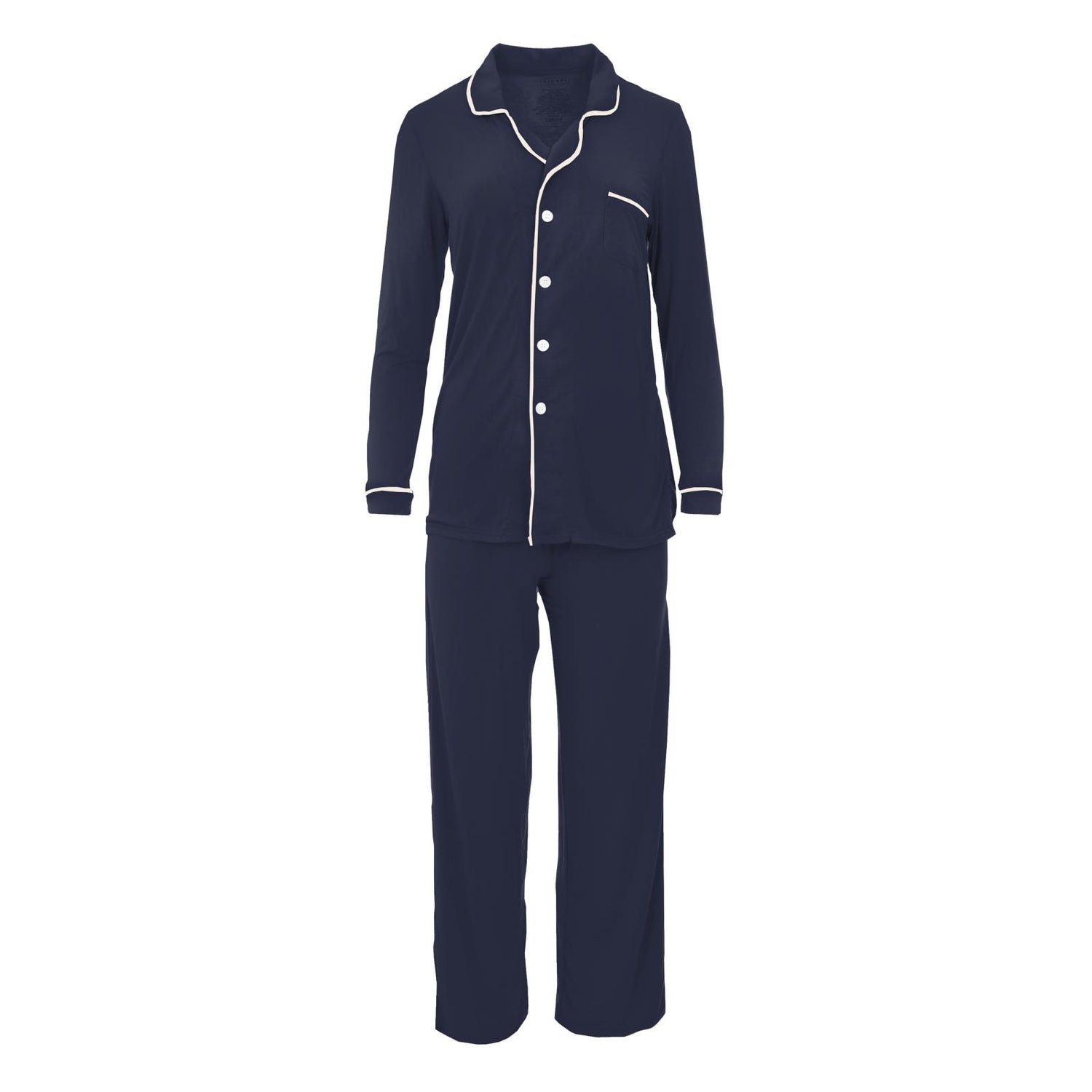 Women's Long Sleeve Collared Pajama Set in Peacoat with Natural (364245)