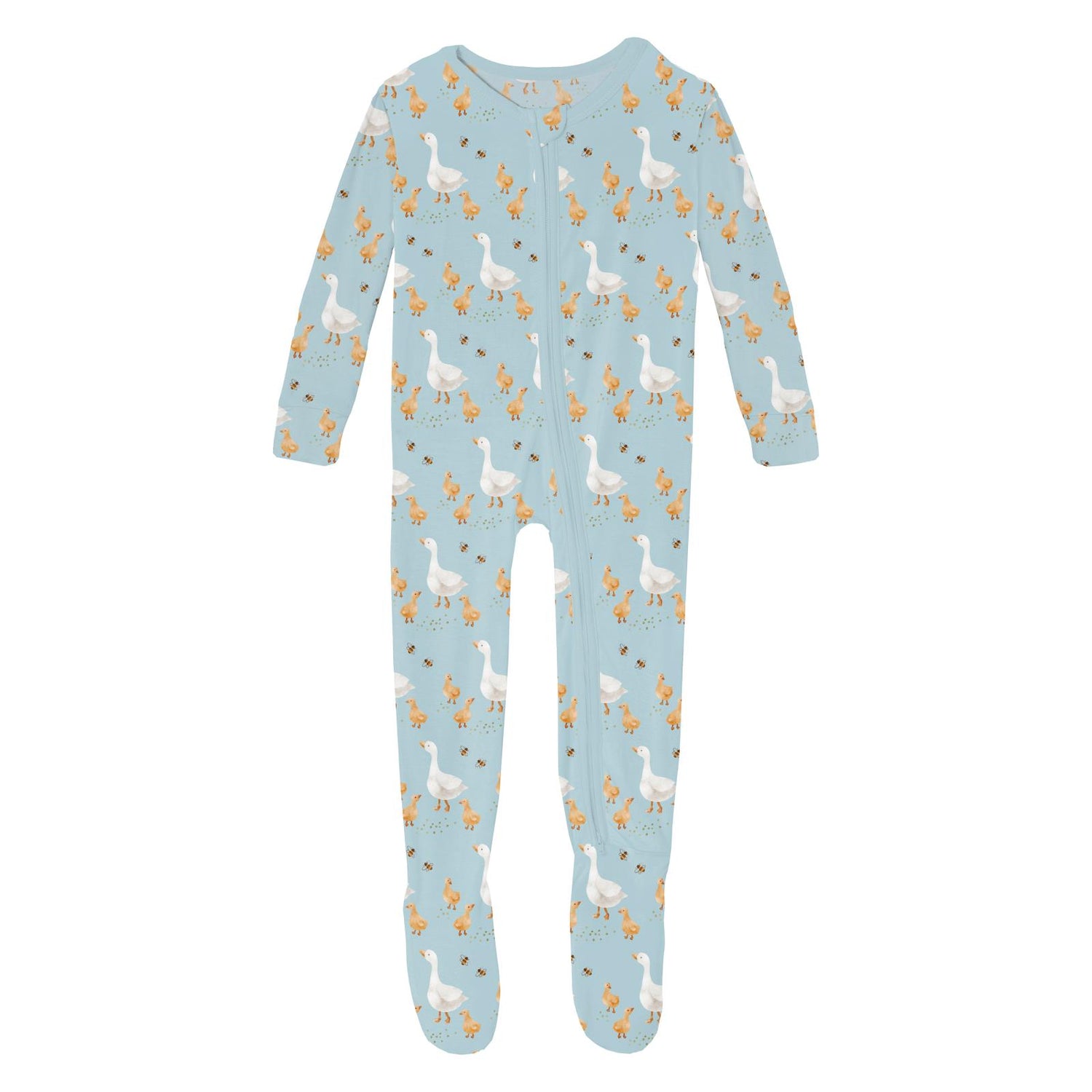 Print Footie with 2 Way Zipper in Spring Sky Feeding Ducks (364248)