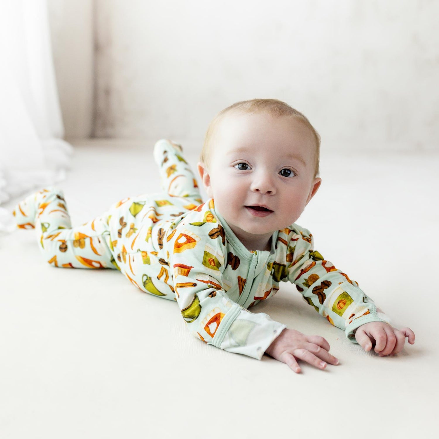 Print Footie with 2 Way Zipper in Aloe Pumpkin Spice (364268)