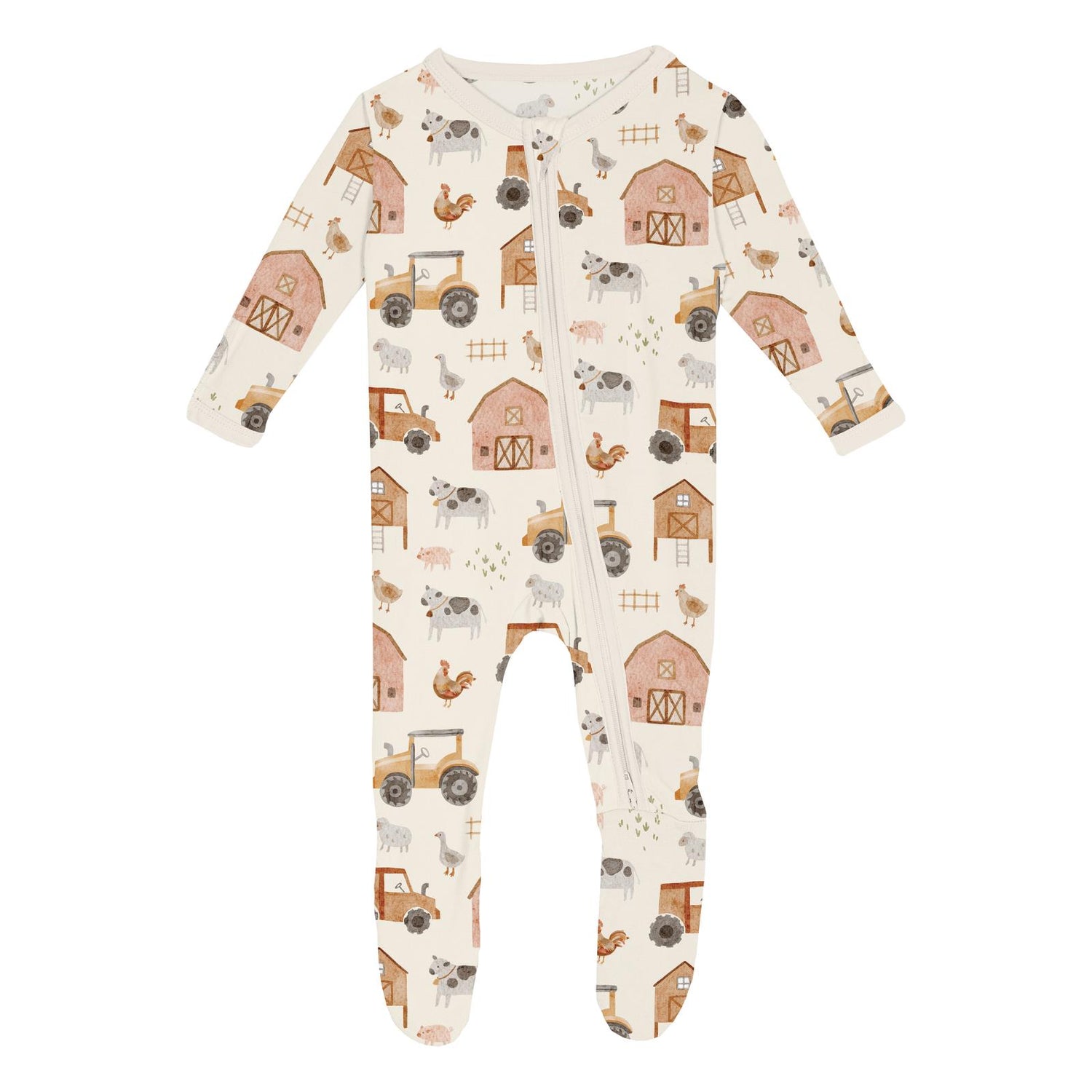 Print Footie with 2 Way Zipper in Natural Farm Life (364280)