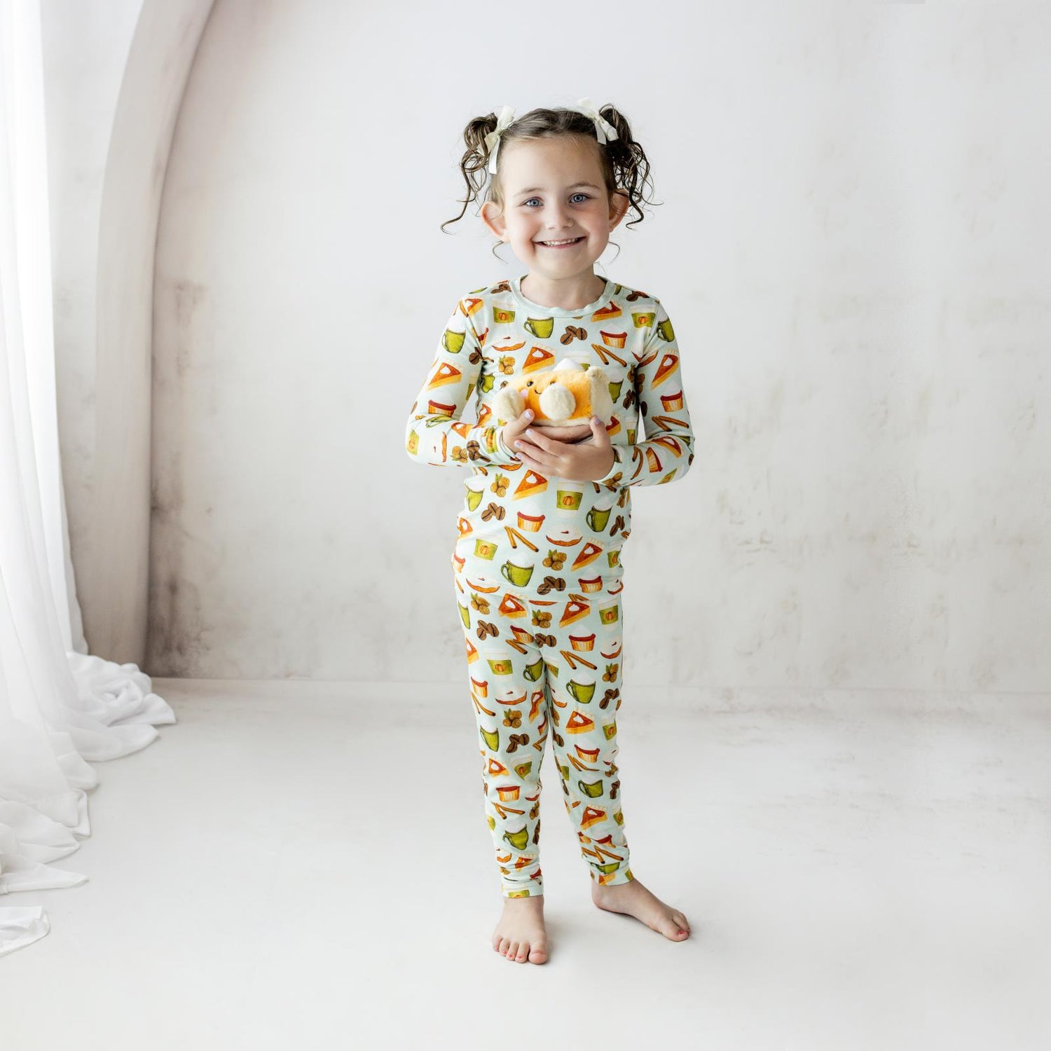 Print Long Sleeve Pajama Set in Aloe Pumpkin Spice (364296)