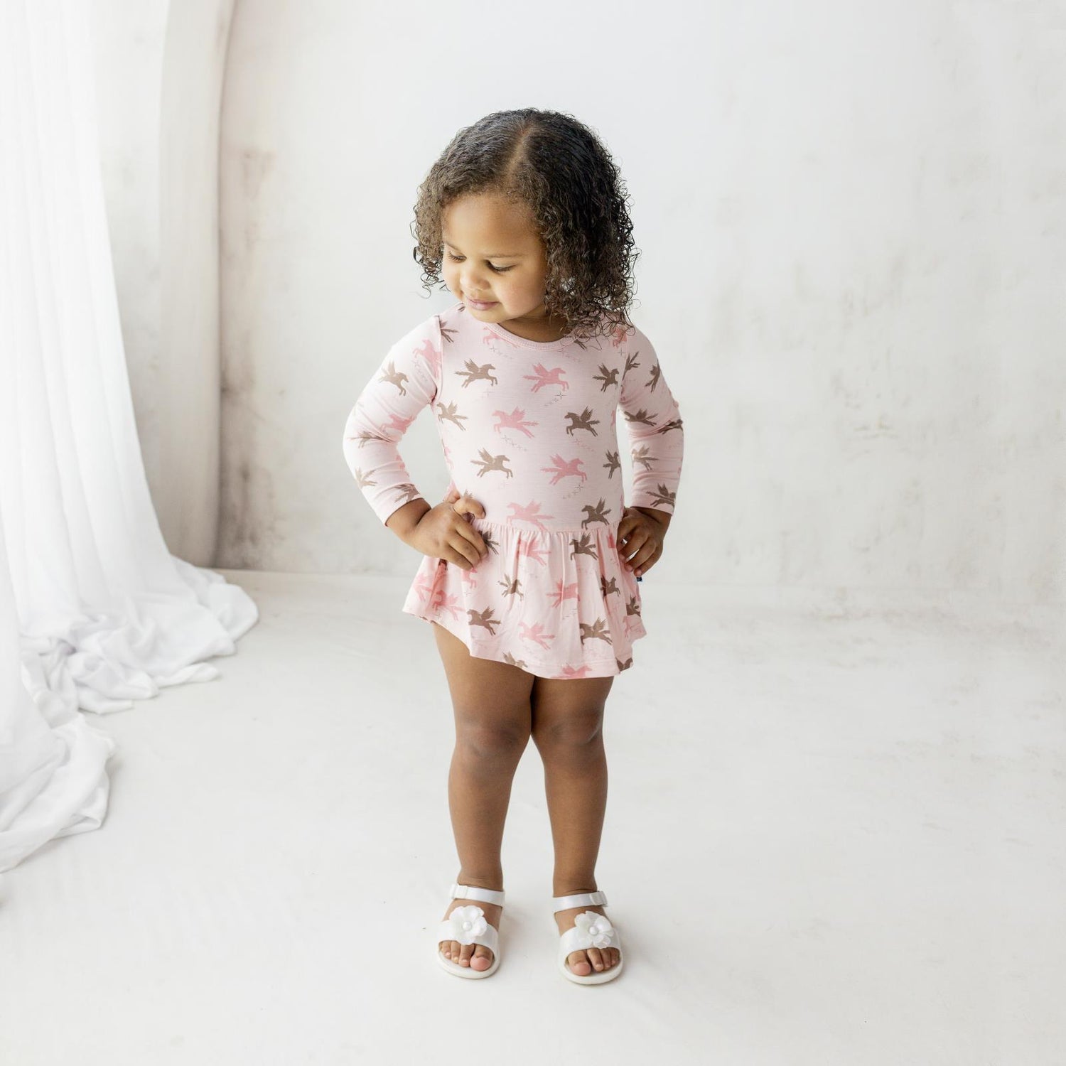 Print Long Sleeve Skirted One Piece in Baby Rose Pegasus (364312)
