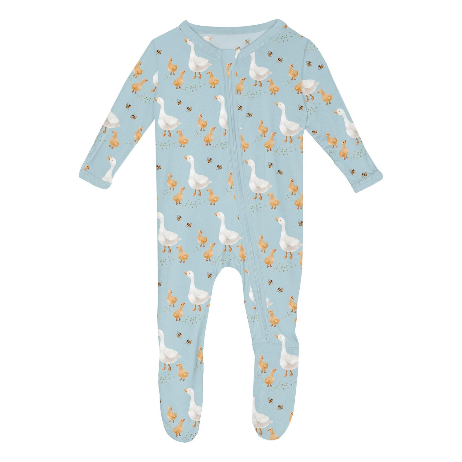 Print Footie with 2 Way Zipper in Spring Sky Feeding Ducks (364313)