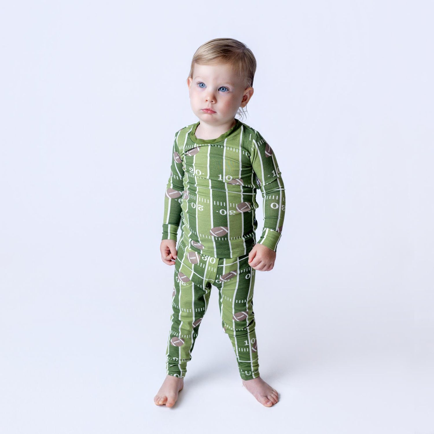 Print Long Sleeve Pajama Set in Pesto Football (364324)