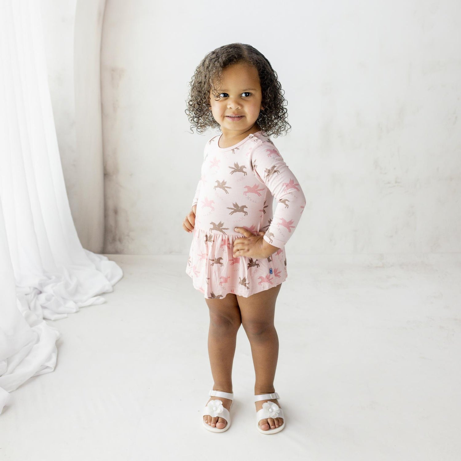 Print Long Sleeve Skirted One Piece in Baby Rose Pegasus (364327)