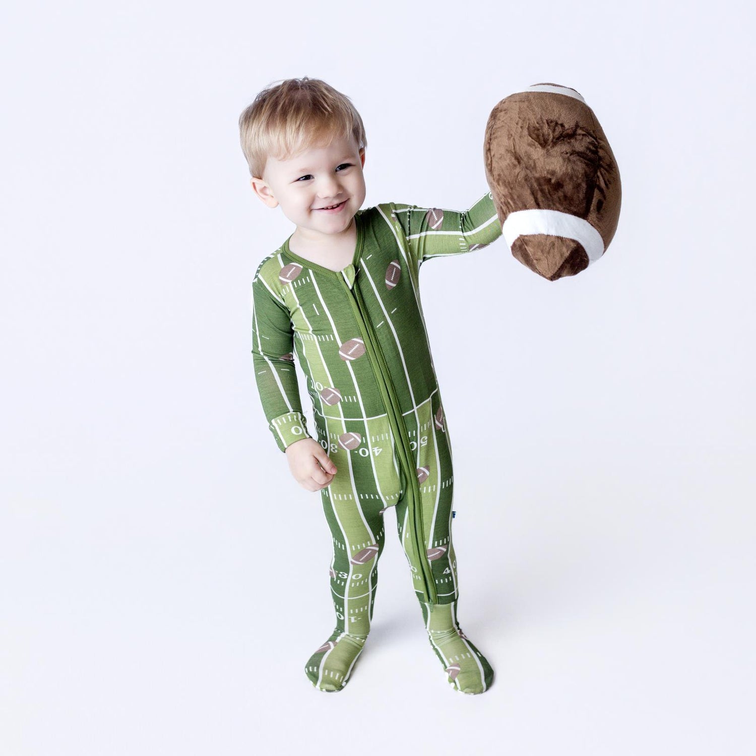 Print Footie with 2 Way Zipper in Pesto Football (364320)
