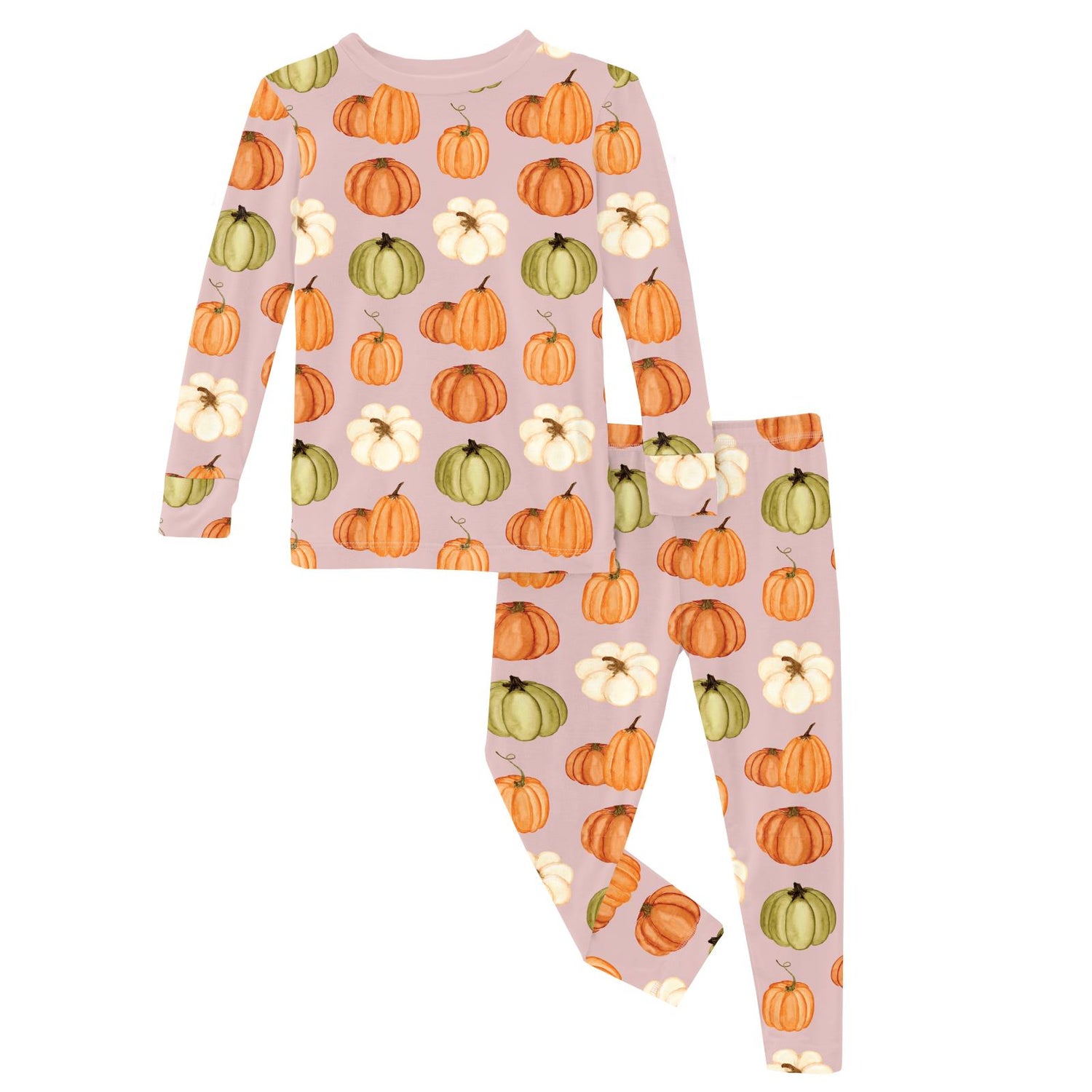 Print Long Sleeve Pajama Set in Baby Rose Pumpkin Patch (364322)