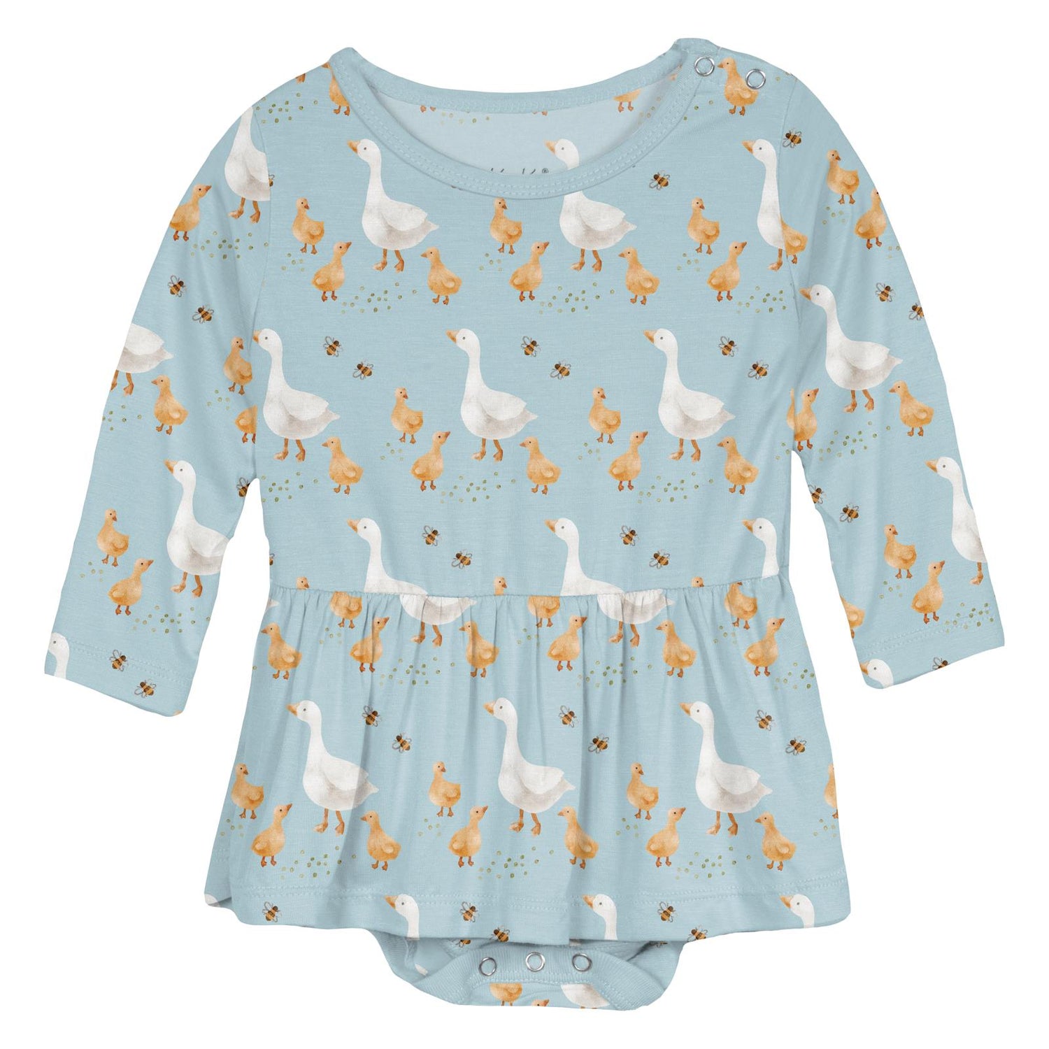 Print Long Sleeve Skirted One Piece in Spring Sky Feeding Ducks (364323)